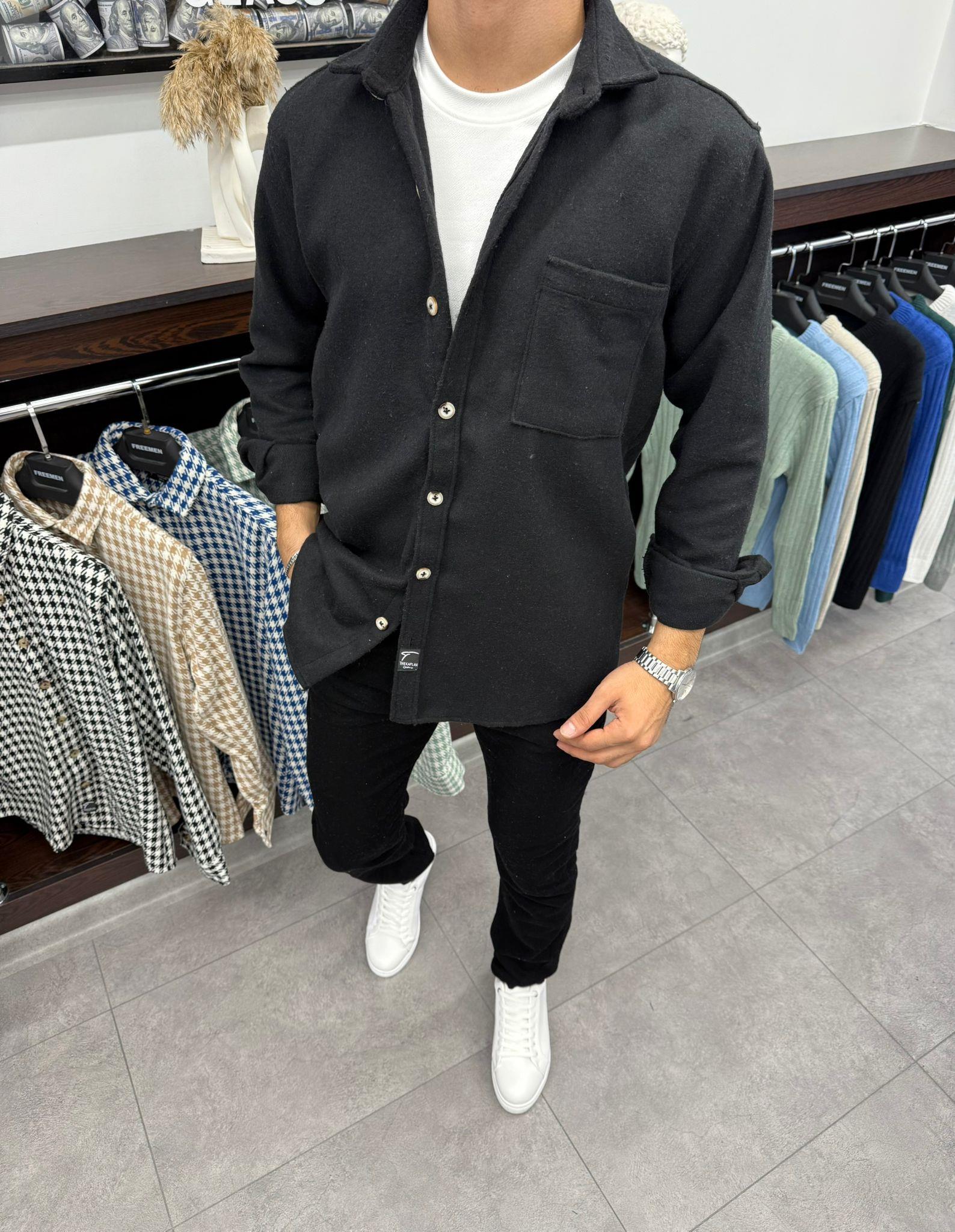 Cepli Kışlık Kaşe Gömlek Siyah