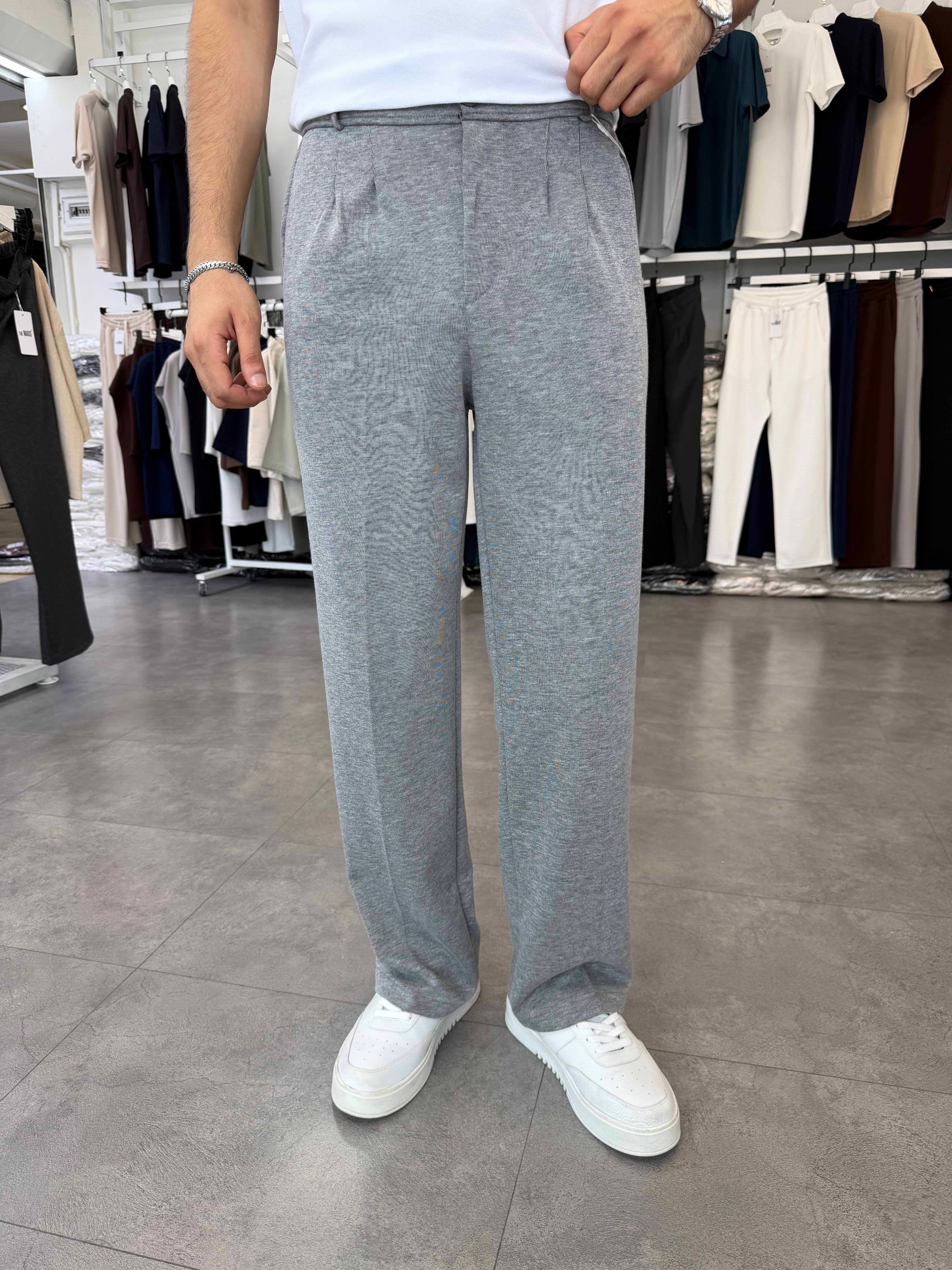 Duble Face Pileli Baggy Pantolon Açık Antrasit