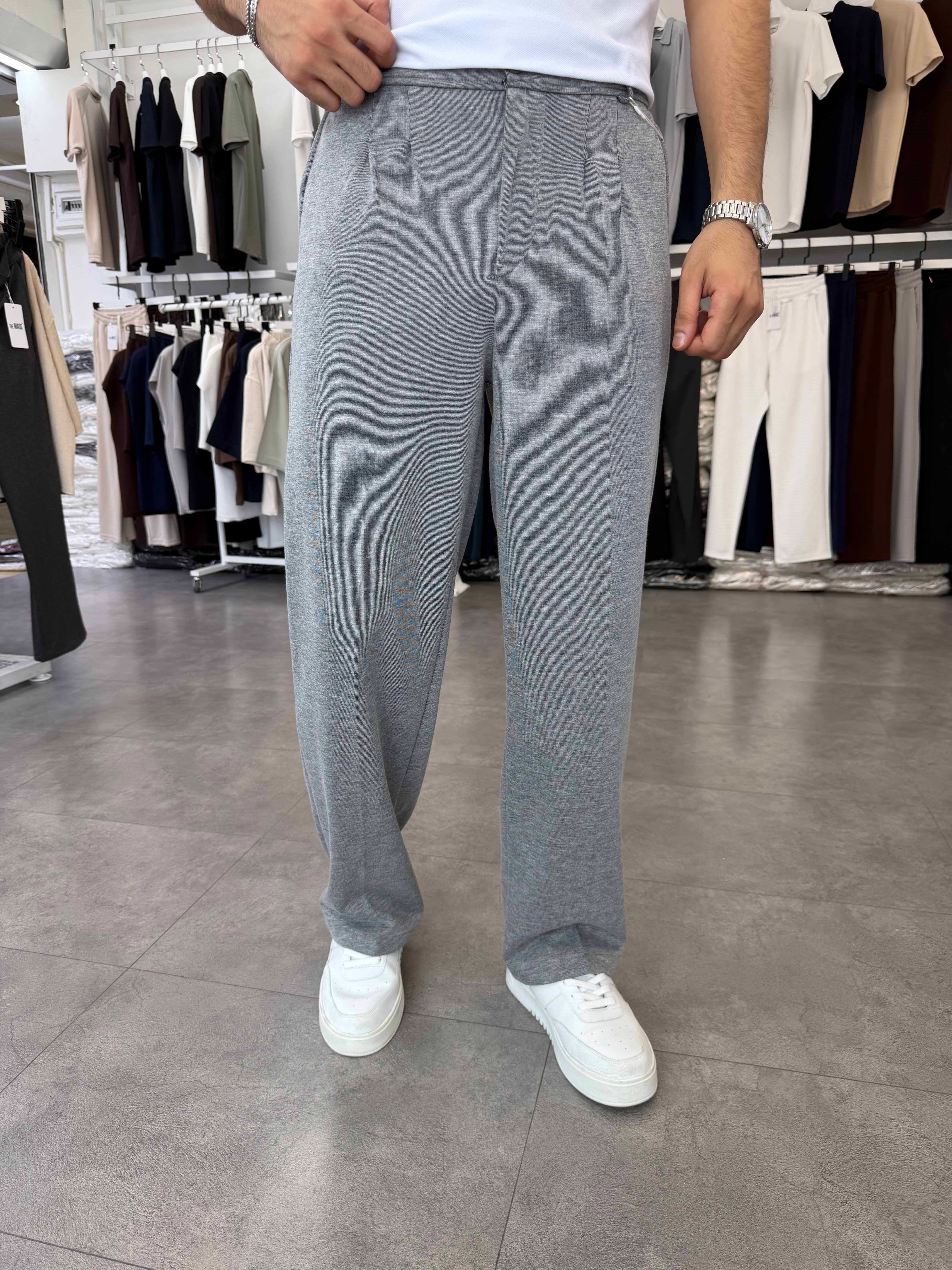 Duble Face Pileli Baggy Pantolon Açık Antrasit