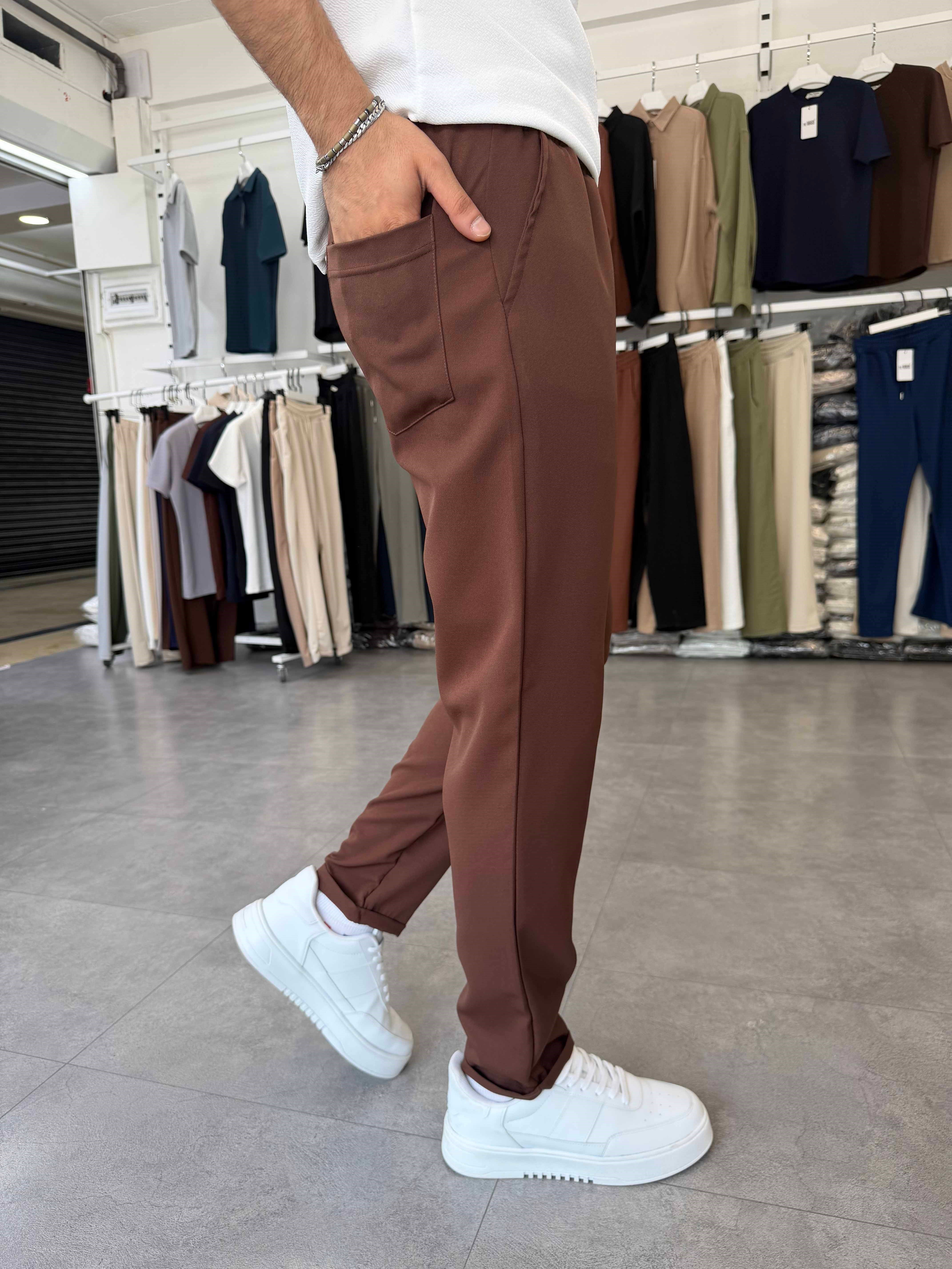 Duble Paça Jogger Pantolon Kahverengi
