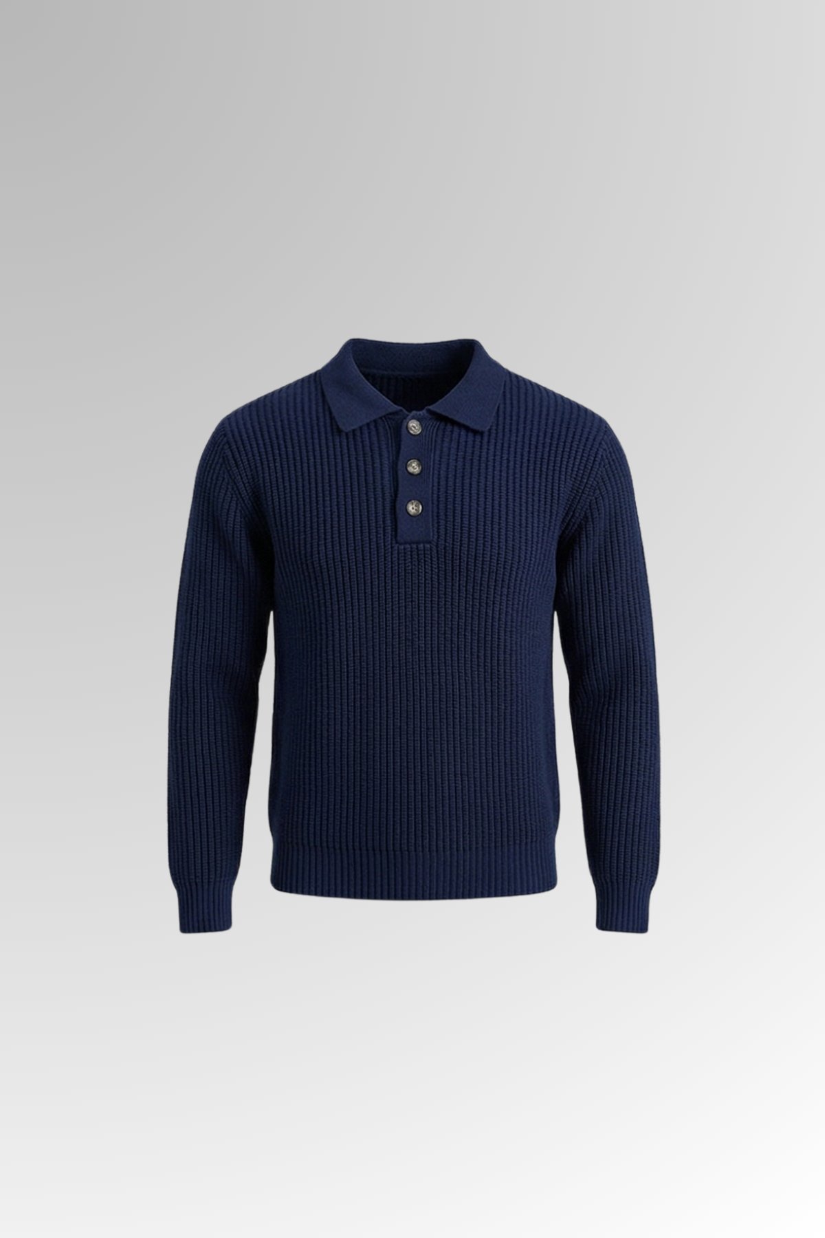 Düğmeli Selanik Örme Polo Yaka Triko Kazak Lacivert