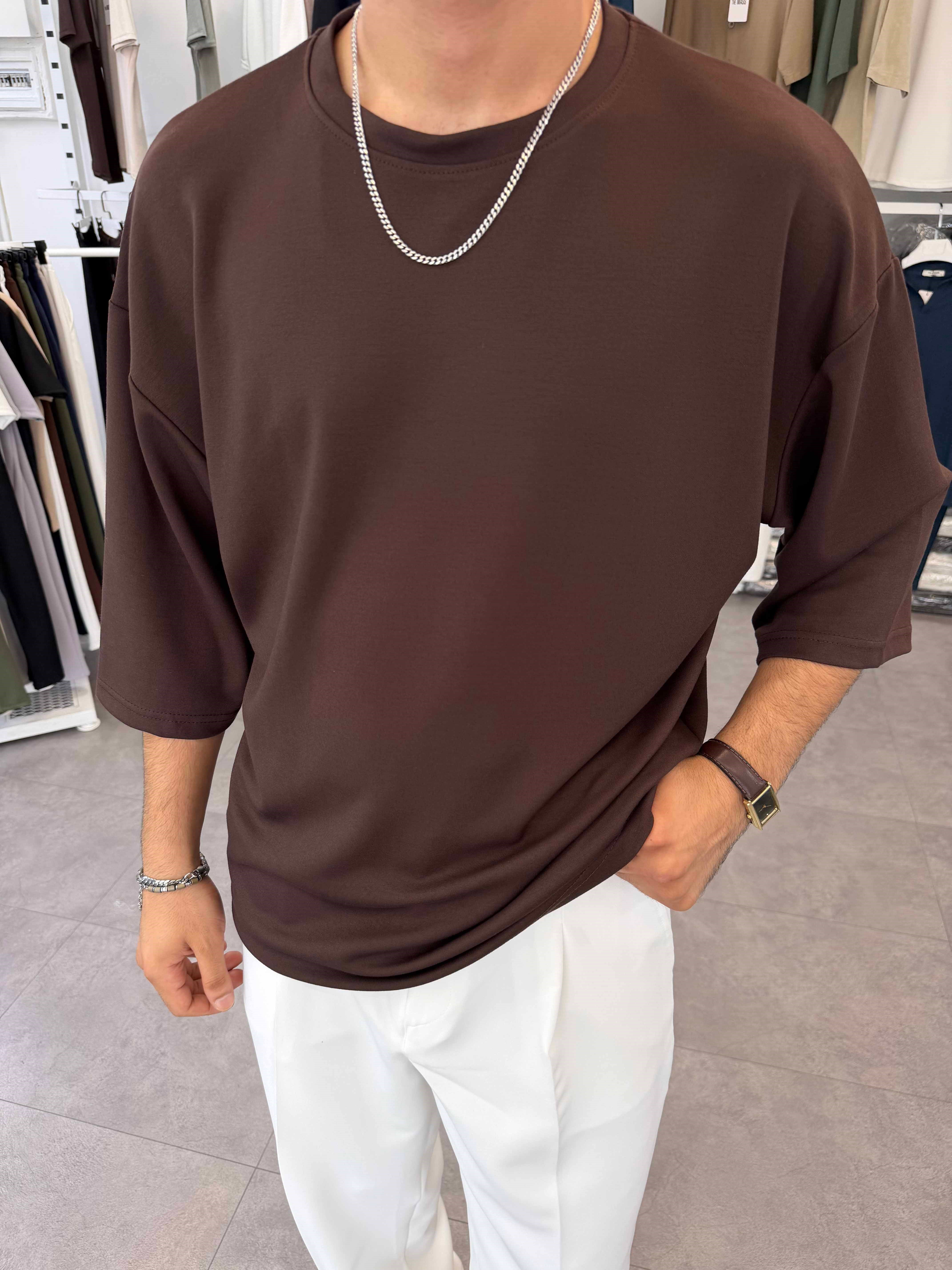 Fakir Kol Oversize Oysh Tişört Kahve