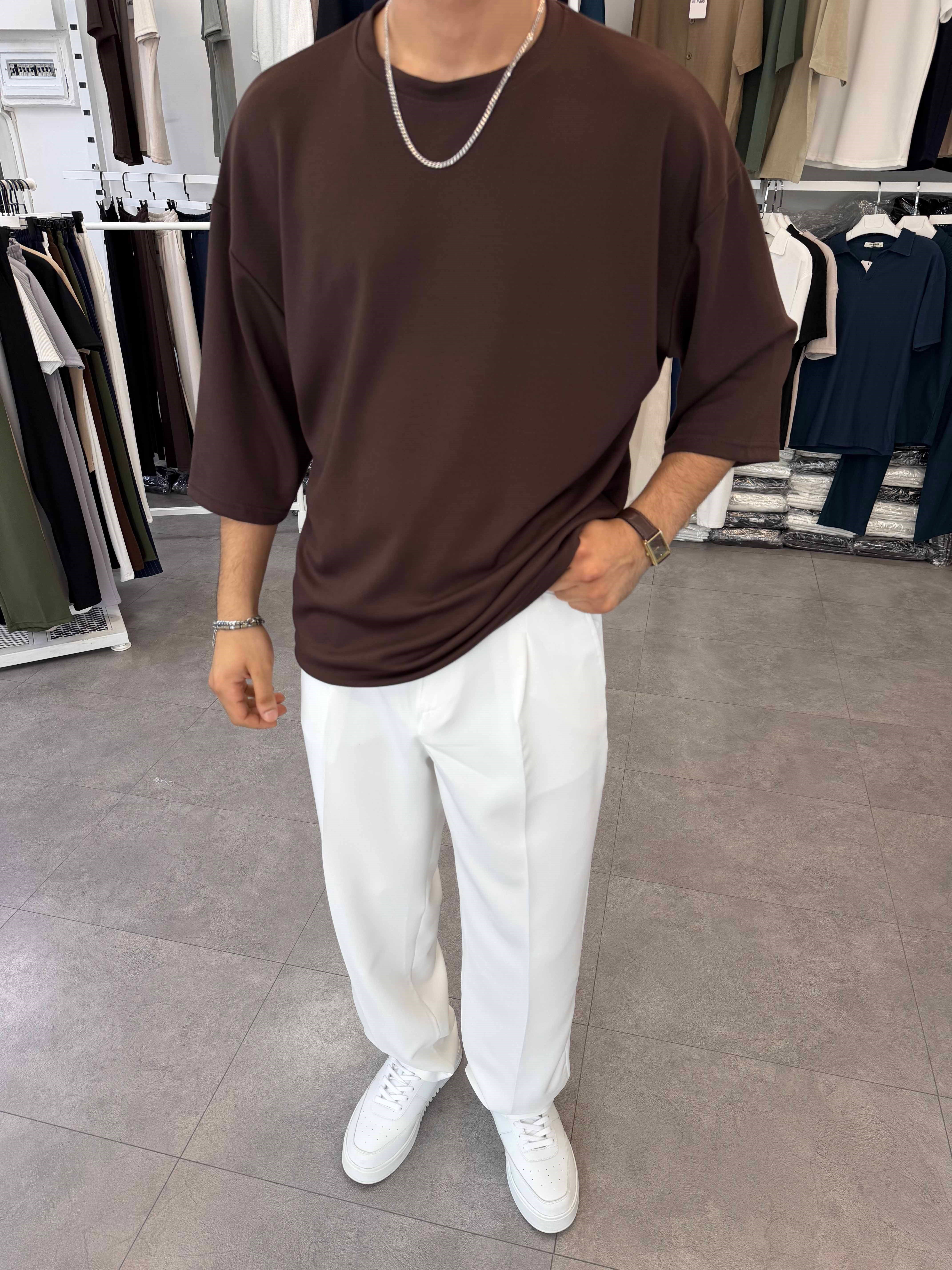 Fakir Kol Oversize Oysh Tişört Kahve