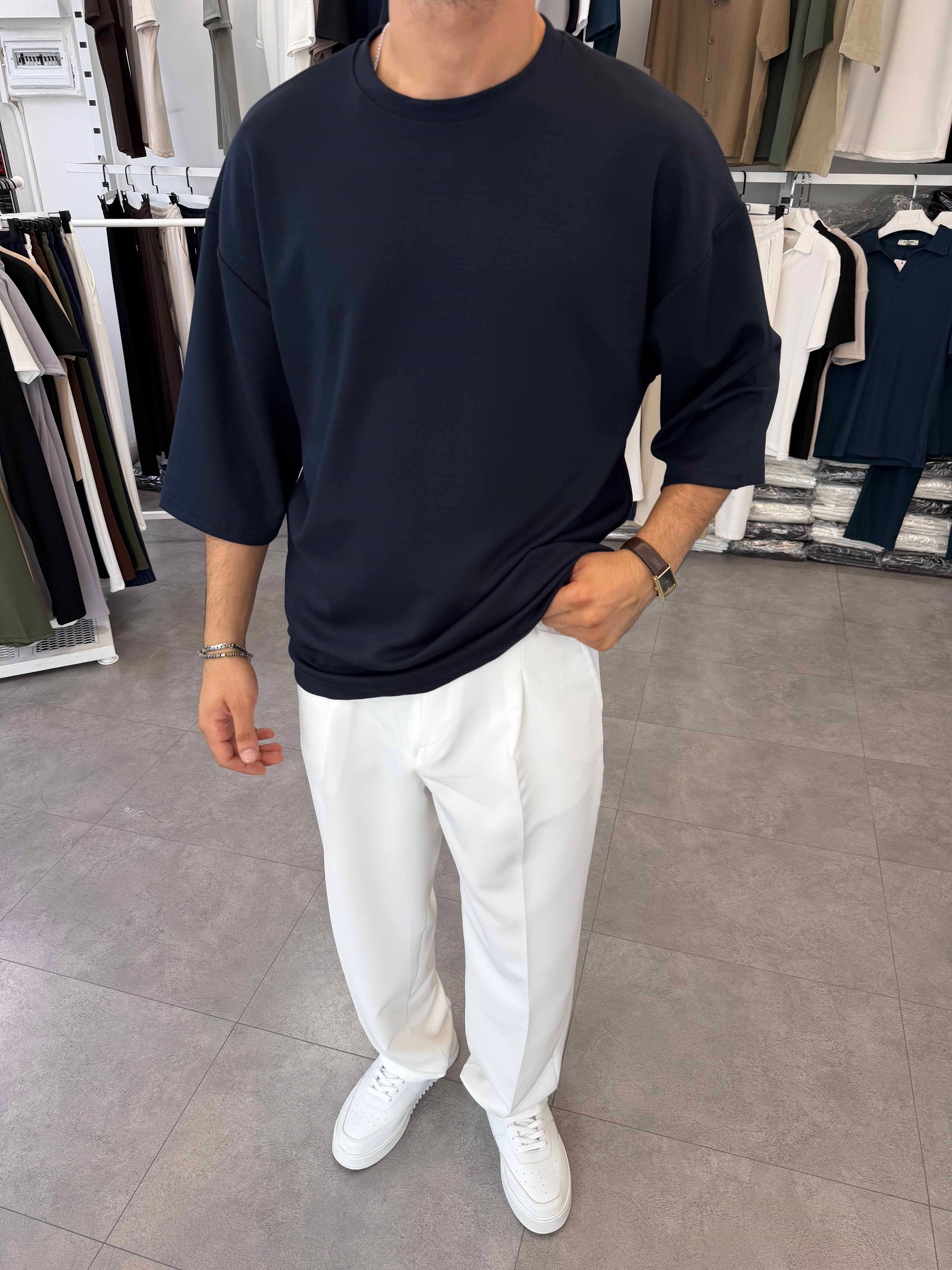 Fakir Kol Oversize Oysh Tişört Lacivert