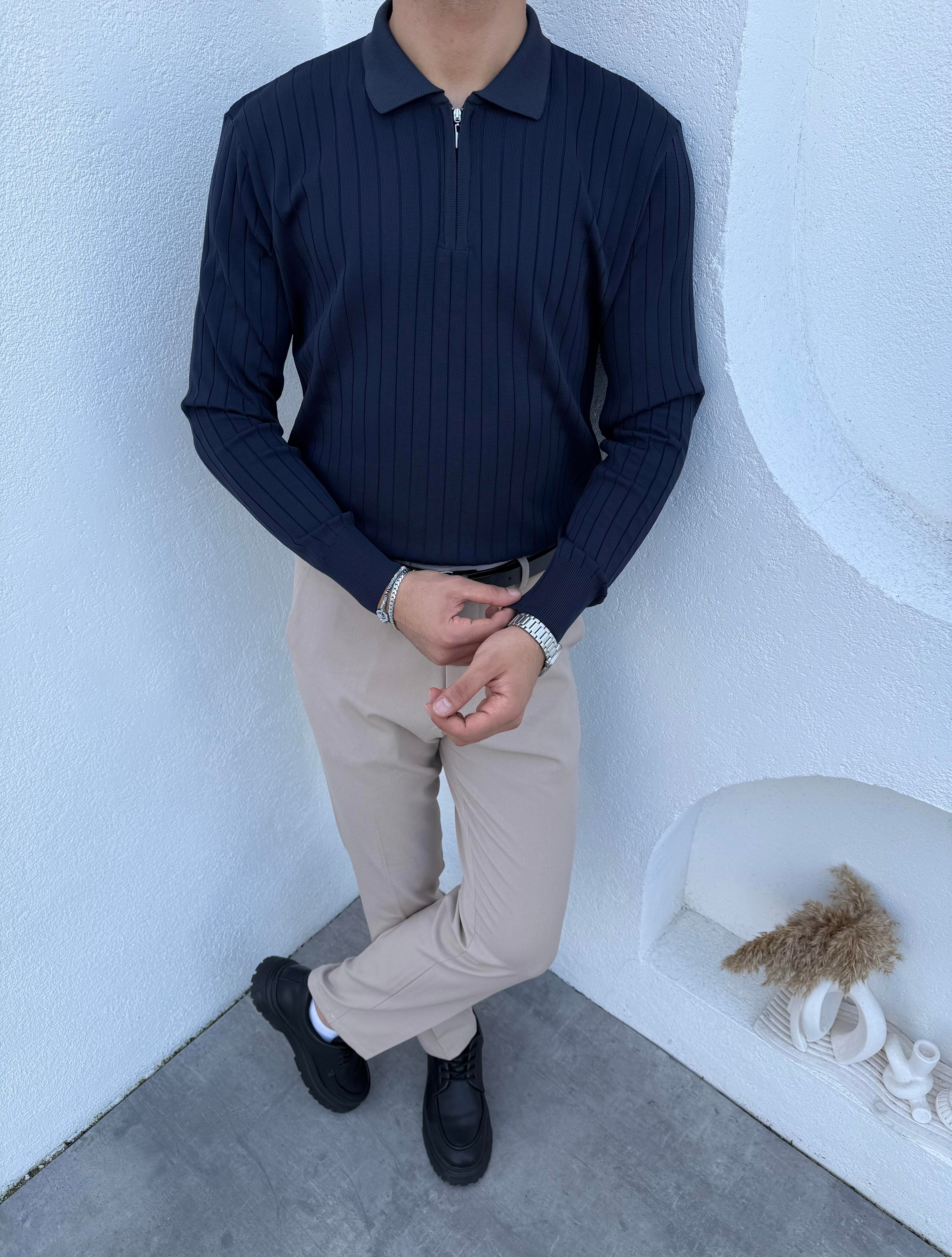 Geniş Fitilli Premium Triko Lacivert