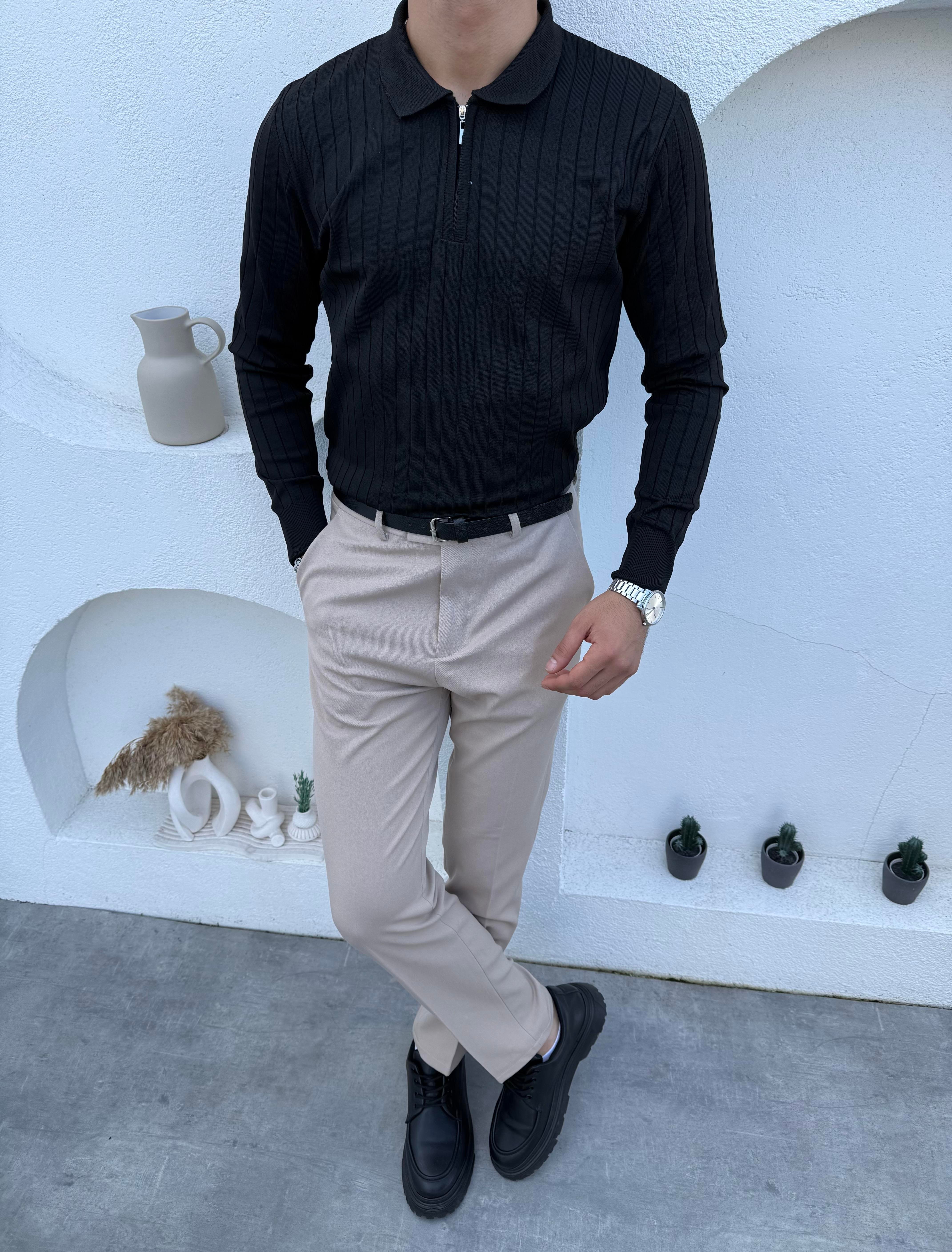 Geniş Fitilli Premium Triko Siyah