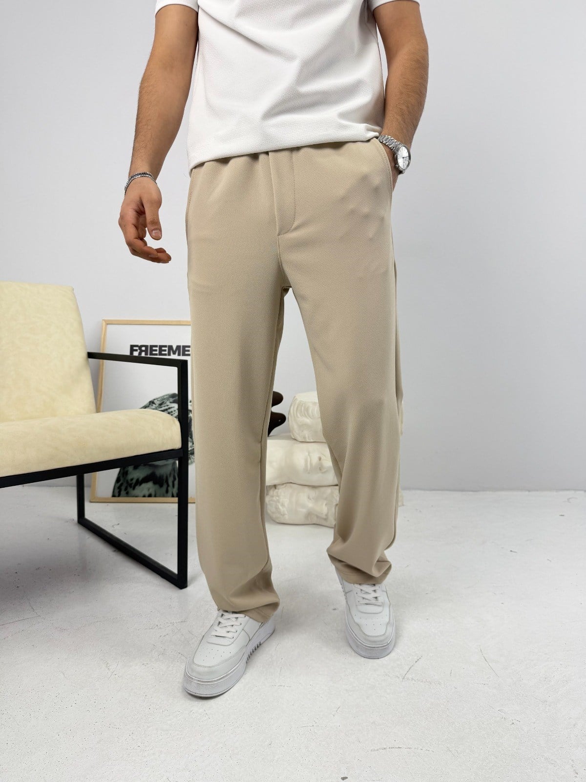 İthal Krep Baggy Jogger Bej