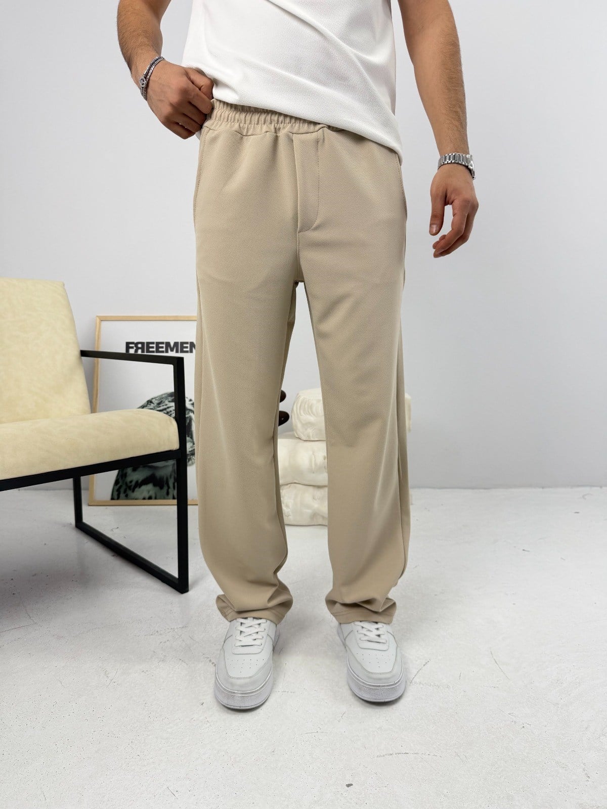 İthal Krep Baggy Jogger Bej