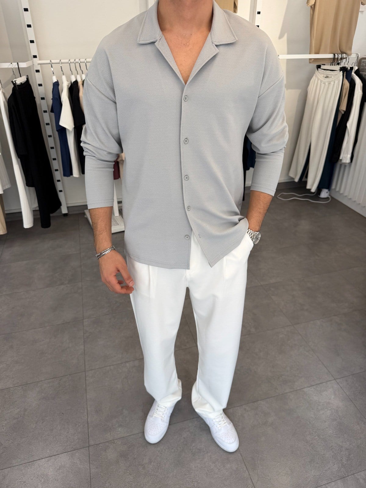 İthal Krep Oversize Gömlek Gri