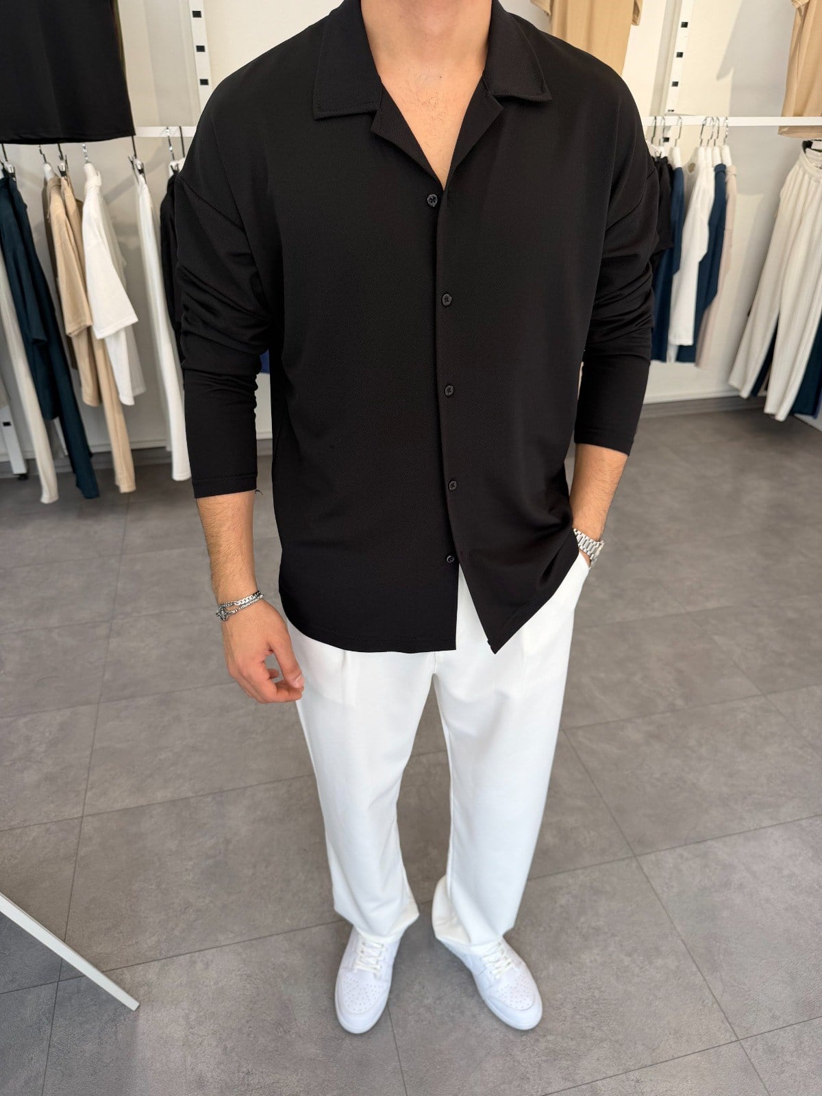 İthal Krep Oversize Gömlek Siyah