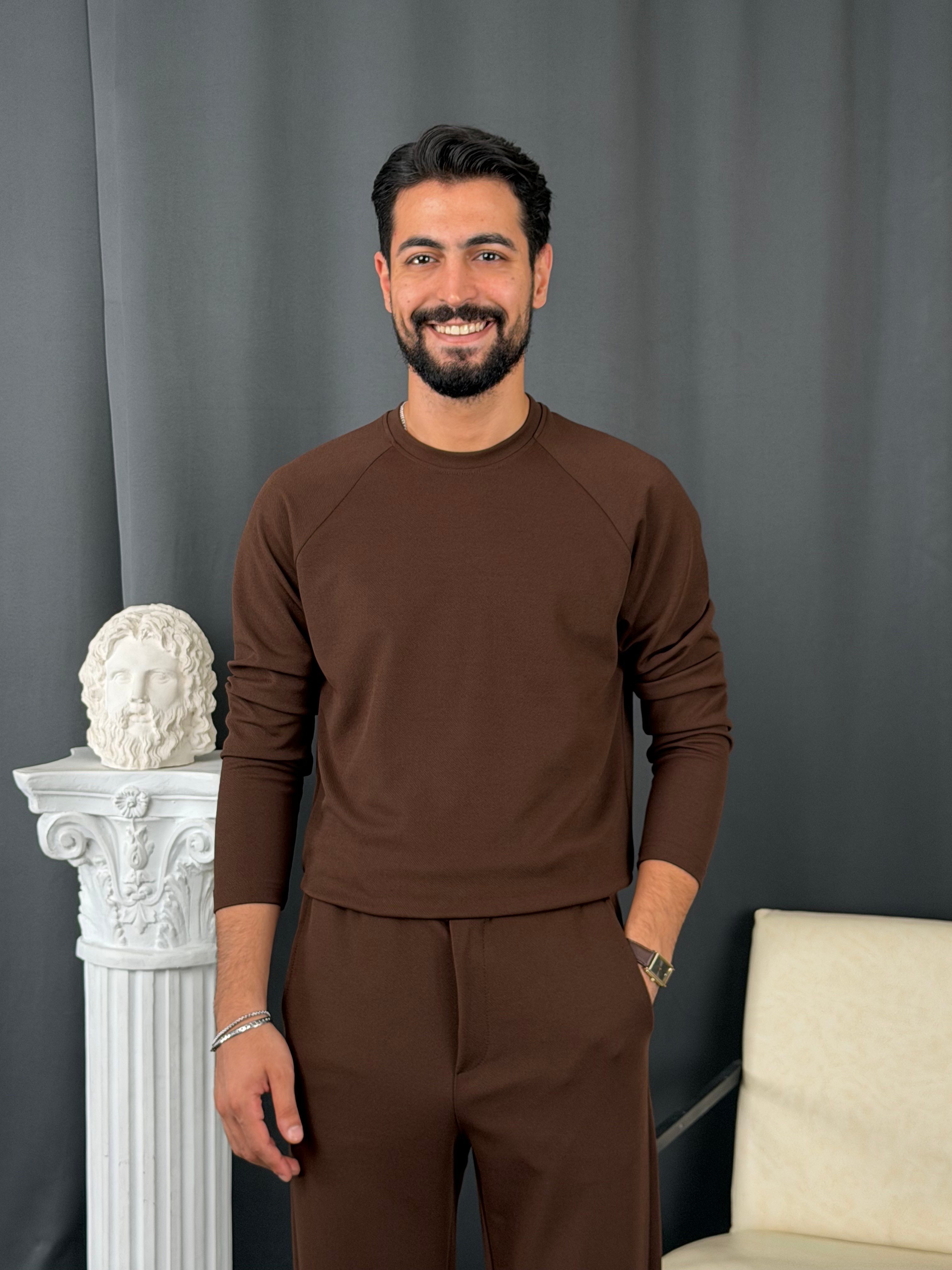 İthal Krep Reglan Kol Takım Kahve