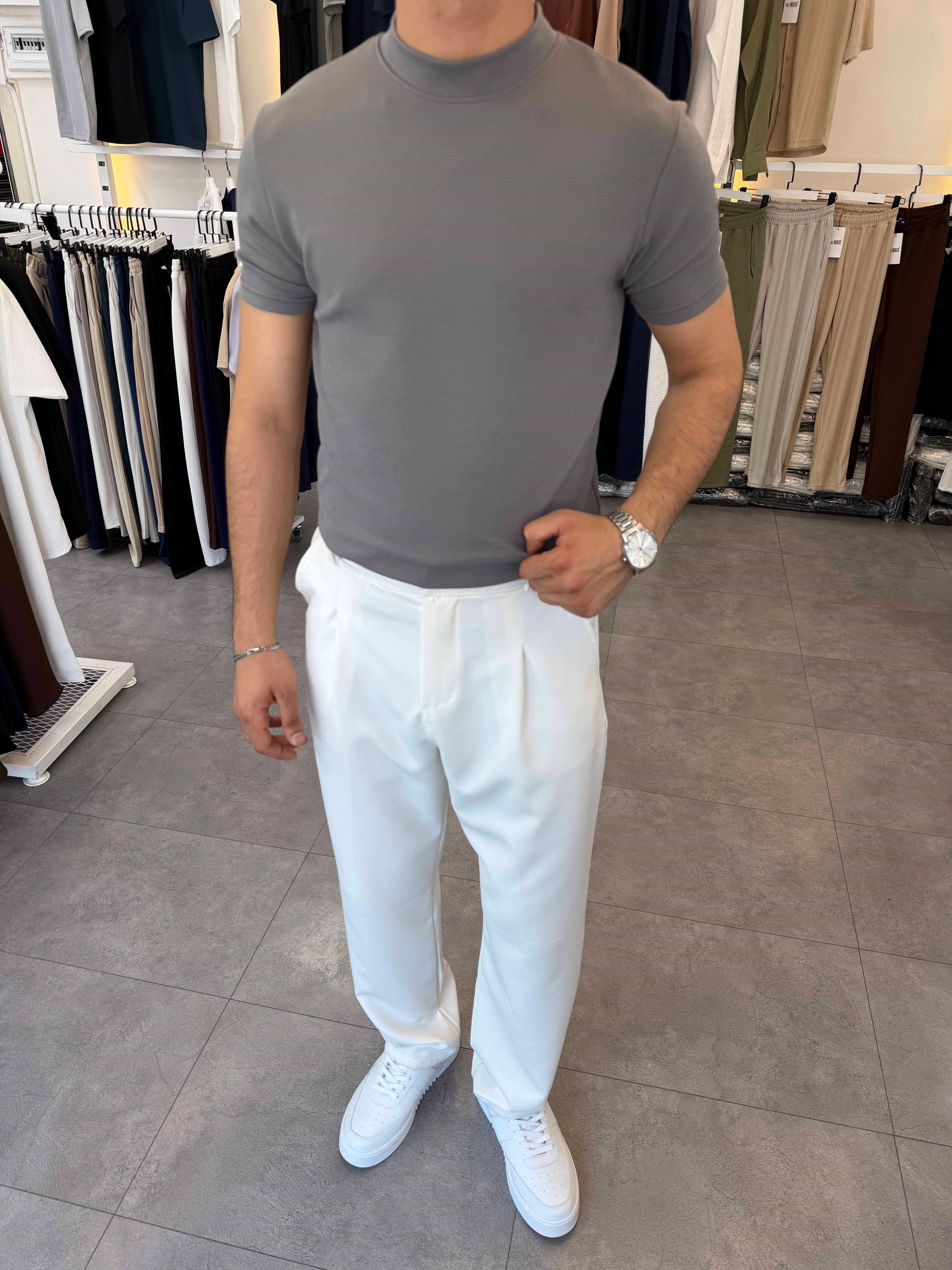 İthal Örme Krep Yarım Balıkçı Kısa Kol Premium Tişört Antrasit
