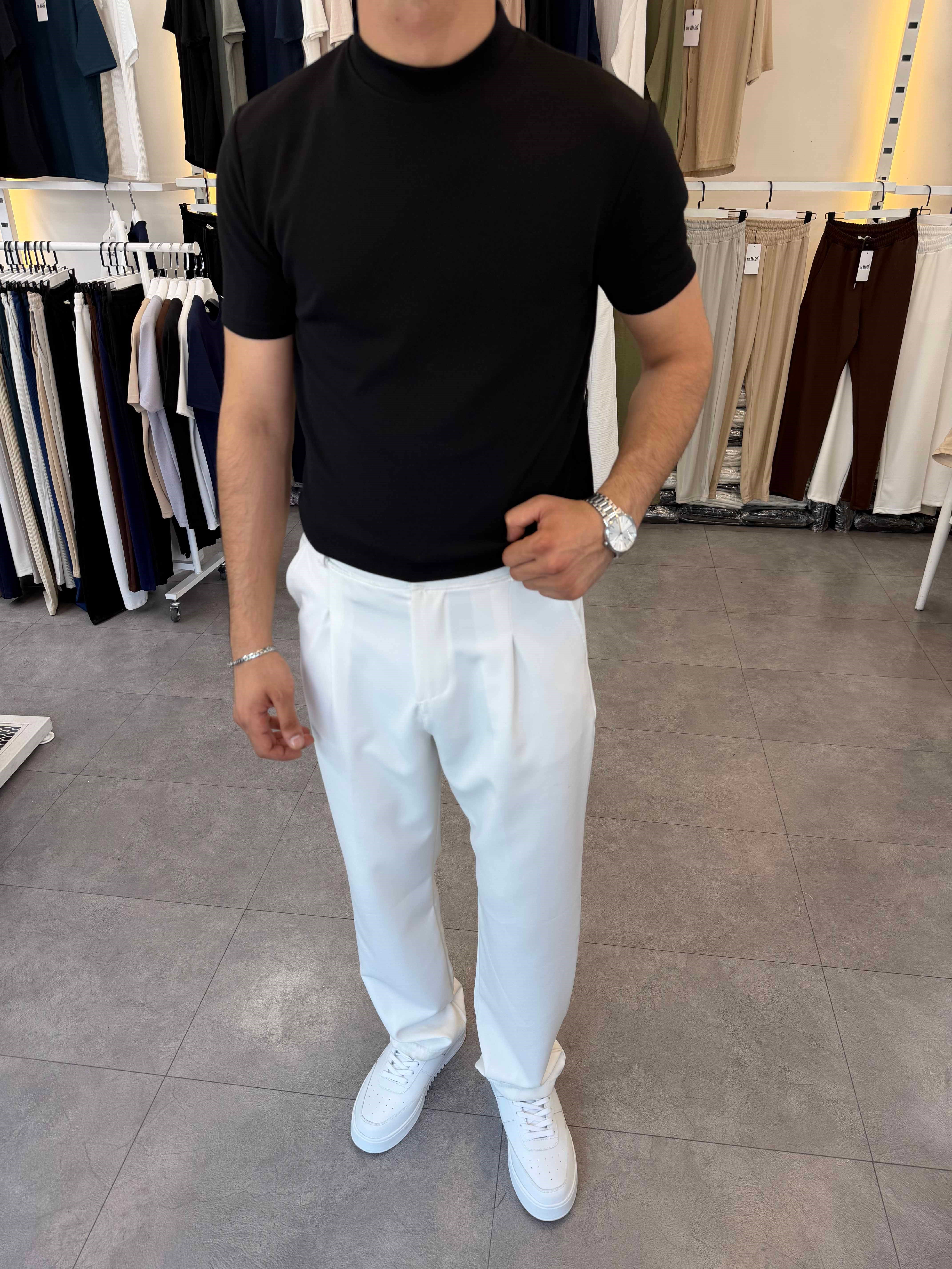 İthal Örme Krep Yarım Balıkçı Kısa Kol Premium Tişört Siyah