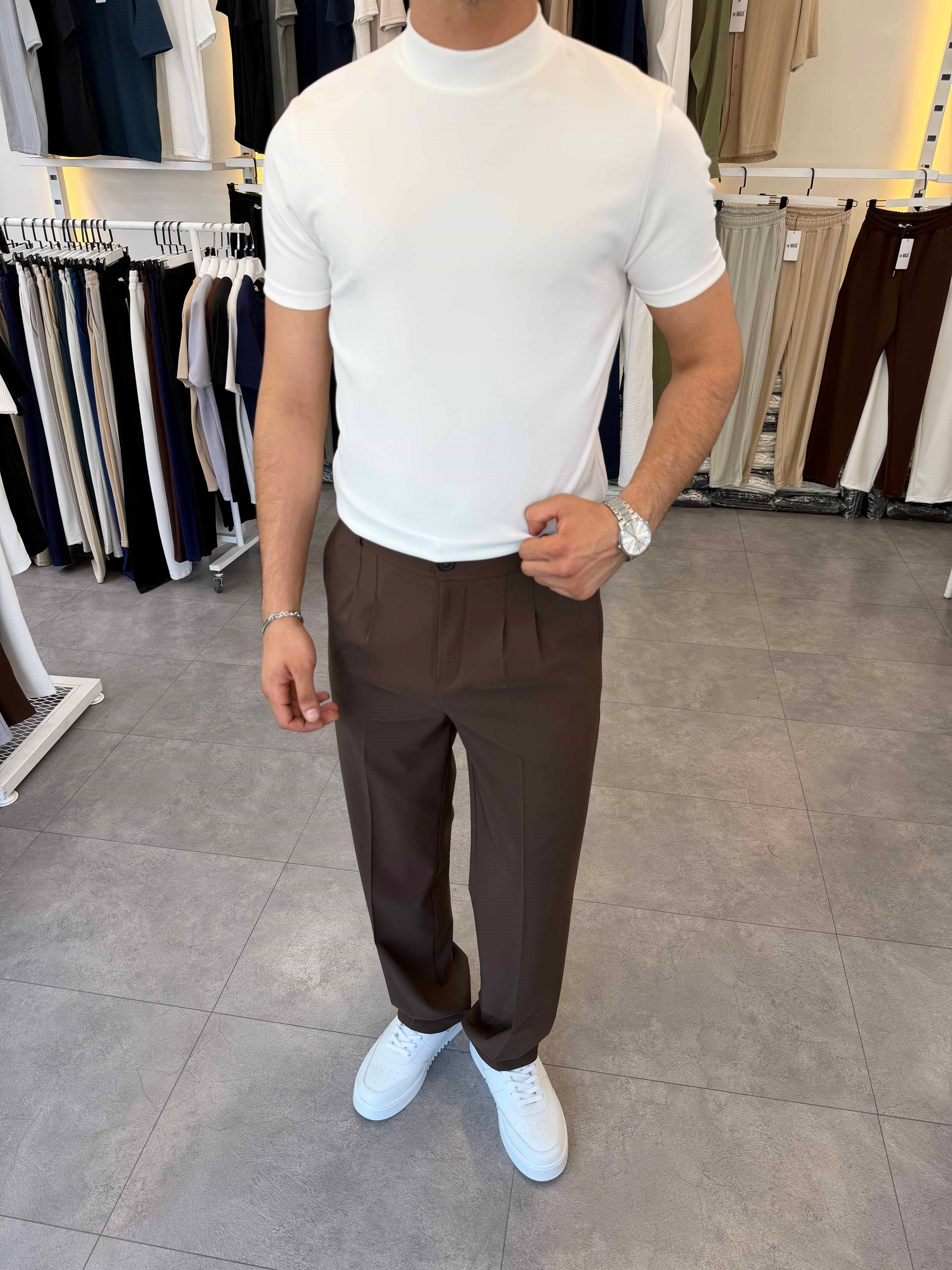 İthal Örme Krep Yarım Balıkçı Kısa Kol Premium Tişört Beyaz