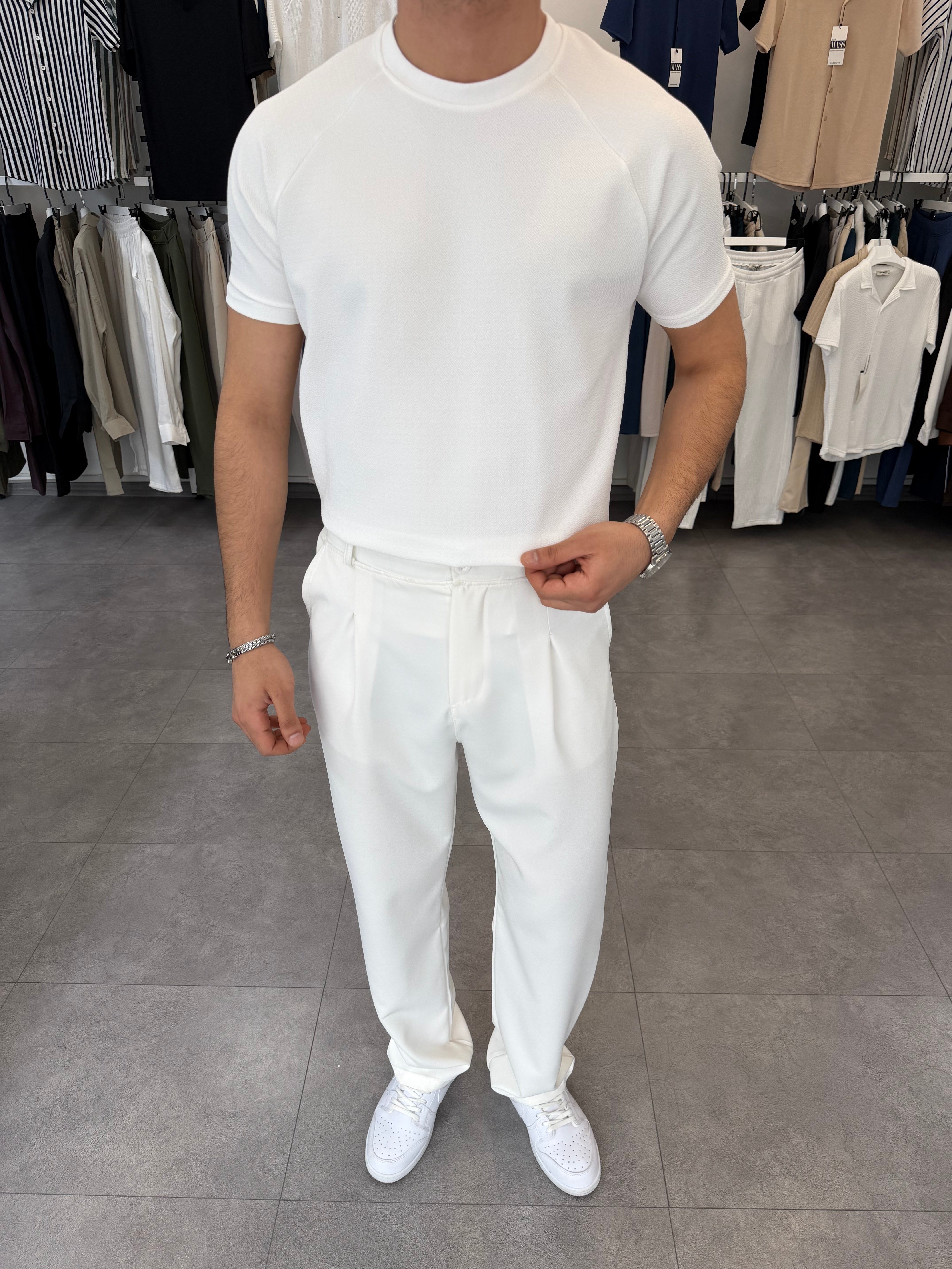 İthal Örme Reglan Kol Tişört Beyaz