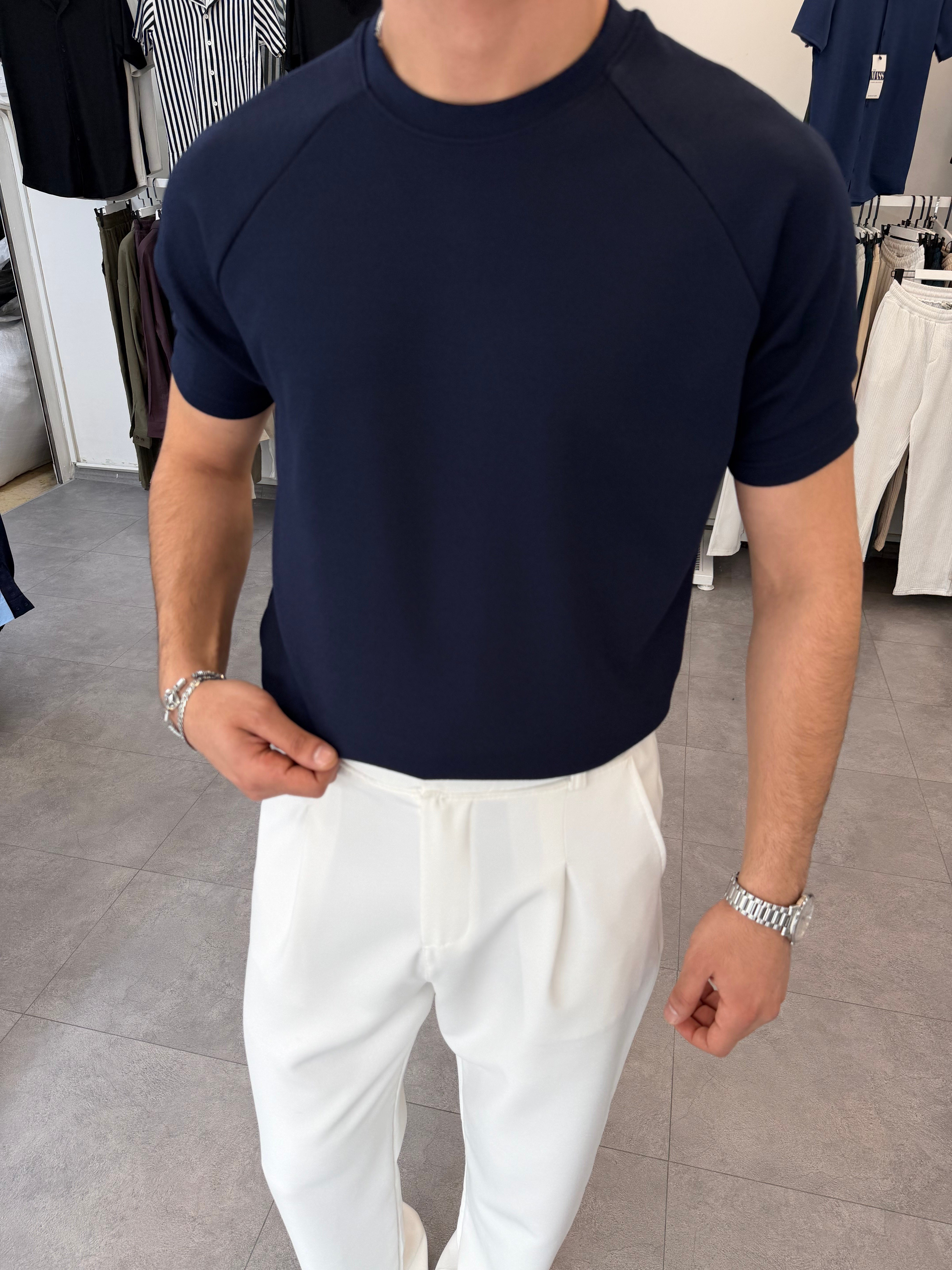 İthal Örme Reglan Kol Tişört Lacivert