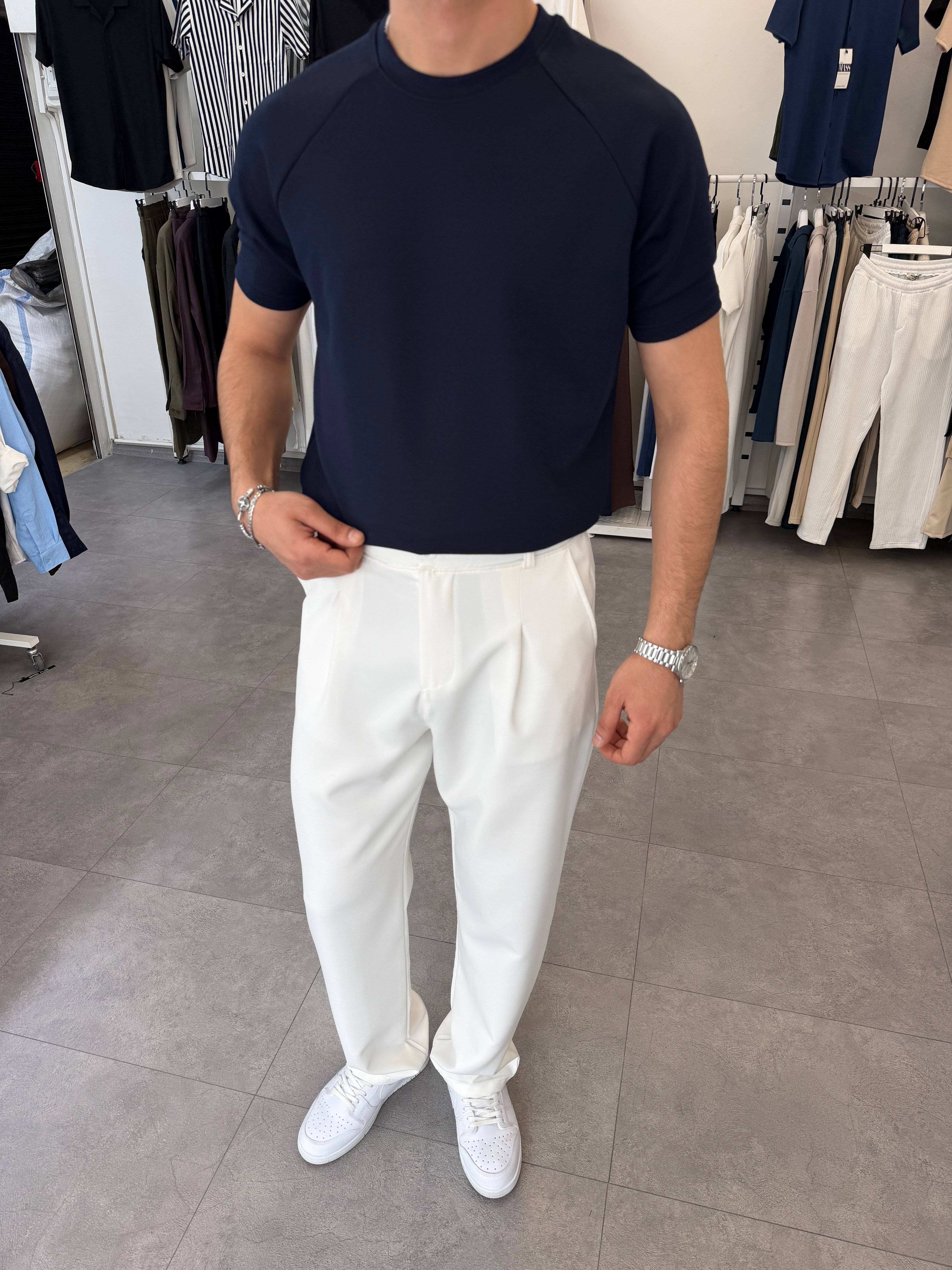 İthal Örme Reglan Kol Tişört Lacivert