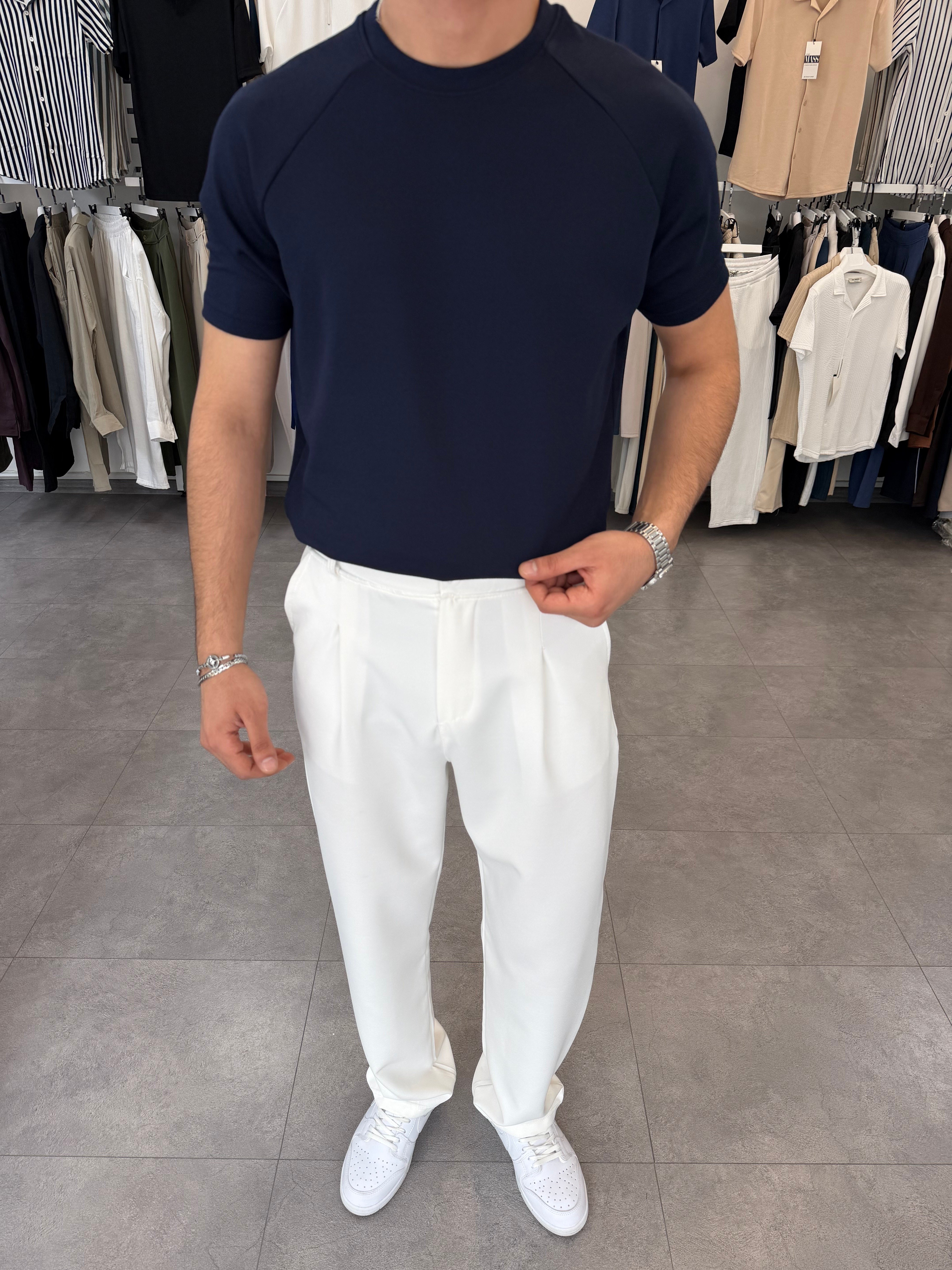 İthal Örme Reglan Kol Tişört Lacivert