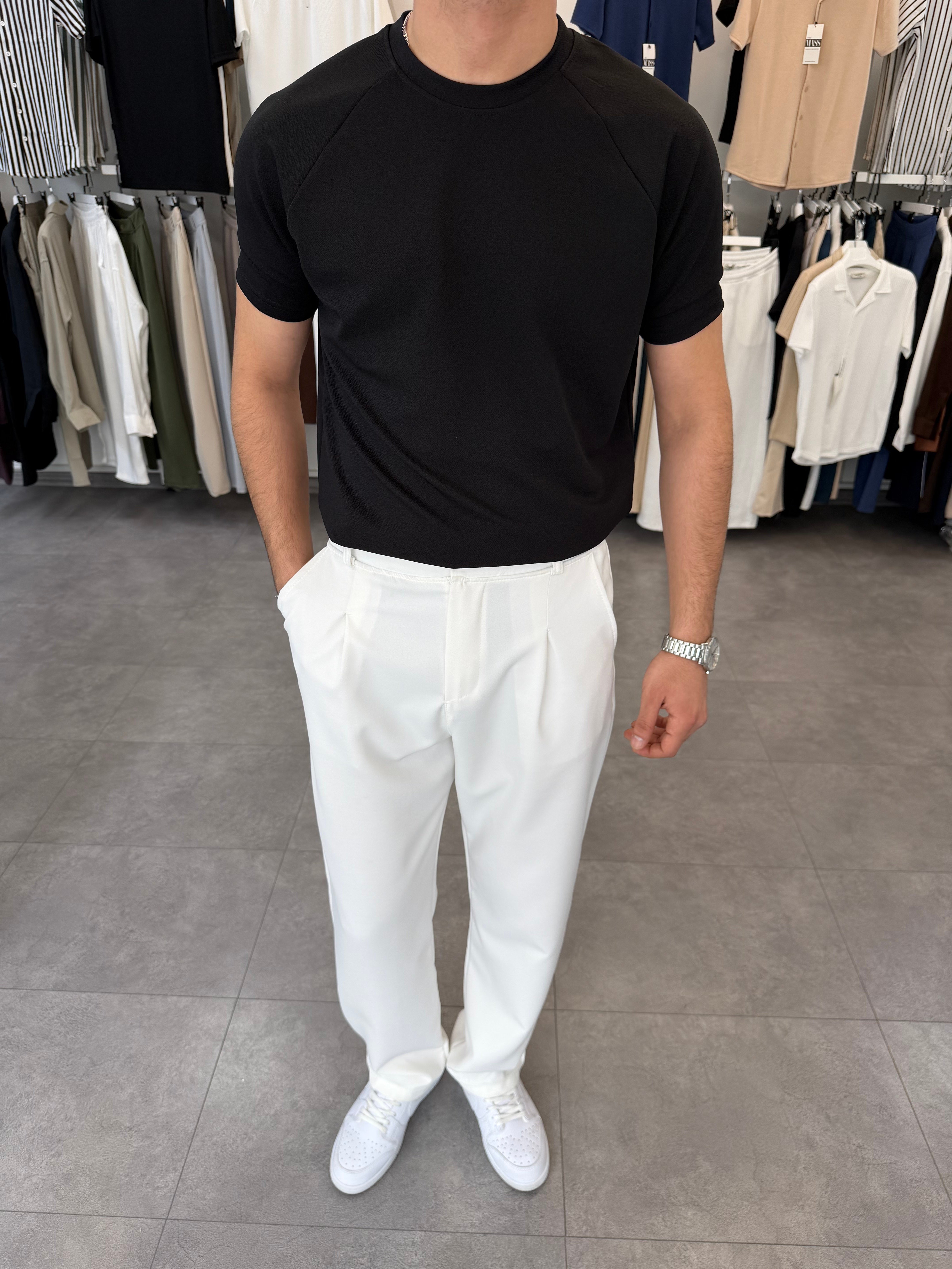 İthal Örme Reglan Kol Tişört Siyah