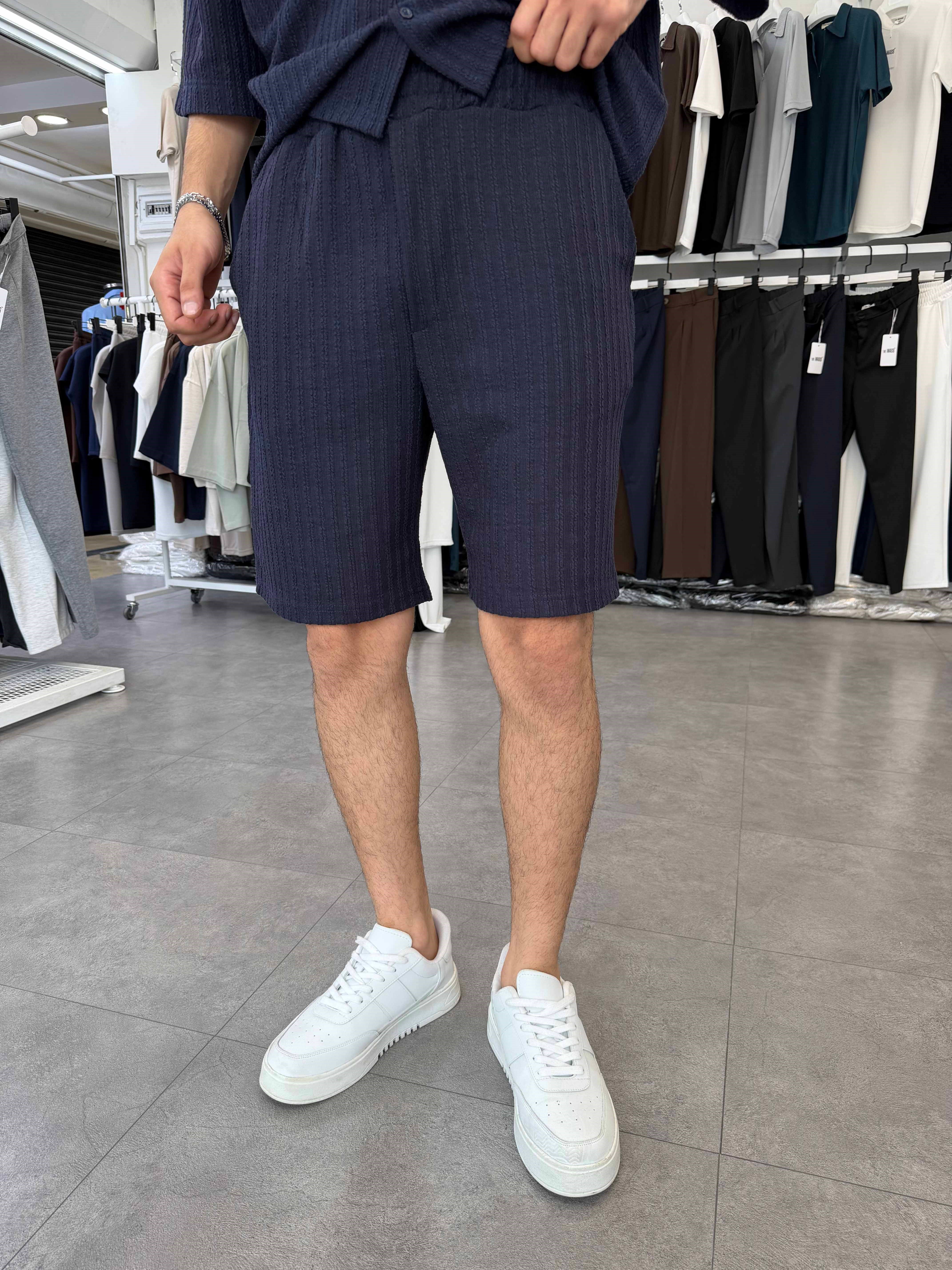 İthal Oversize Crop Kesim Şortlu Takım Lacivert