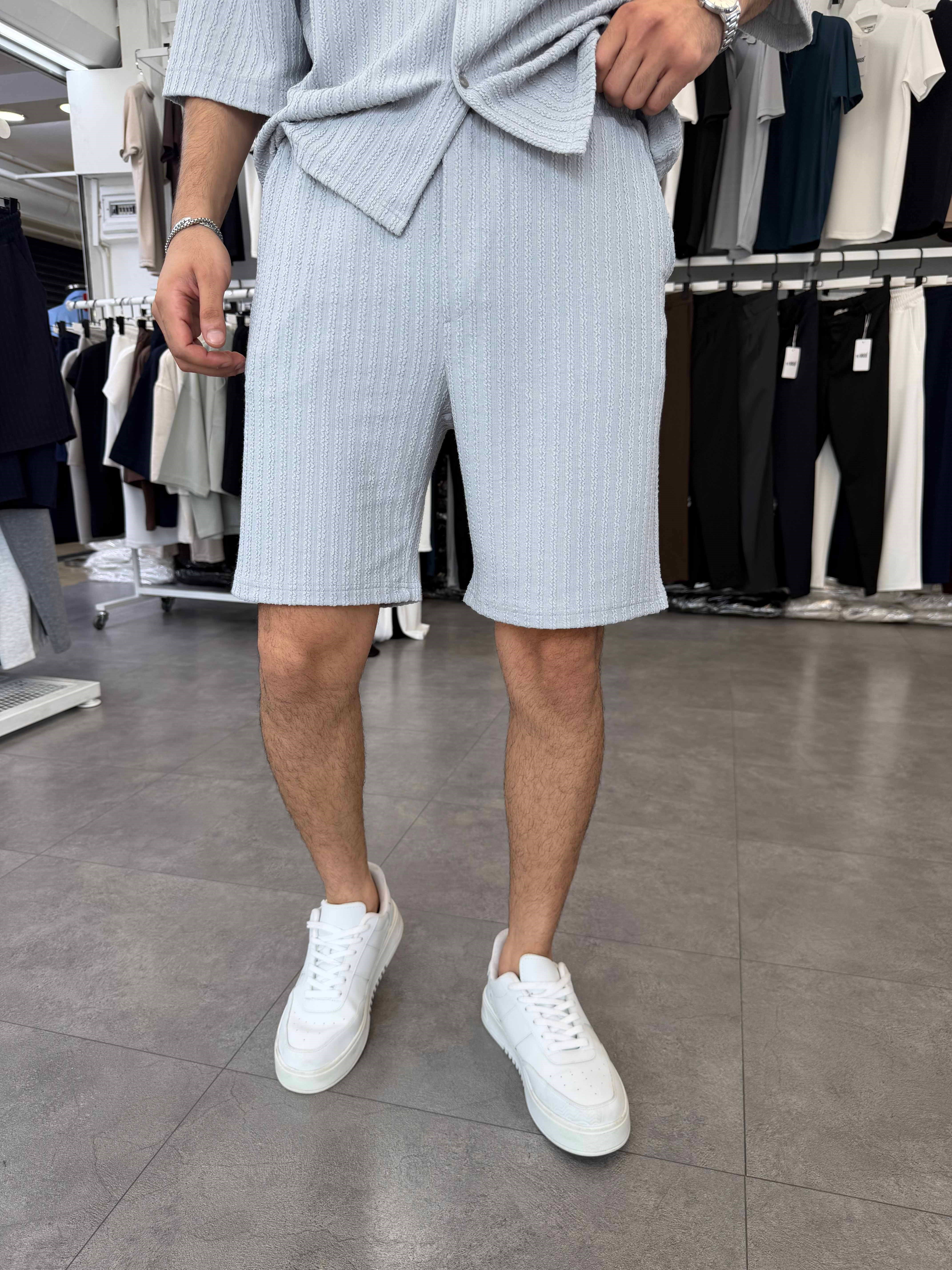 İthal Oversize Crop Kesim Şortlu Takım Gri