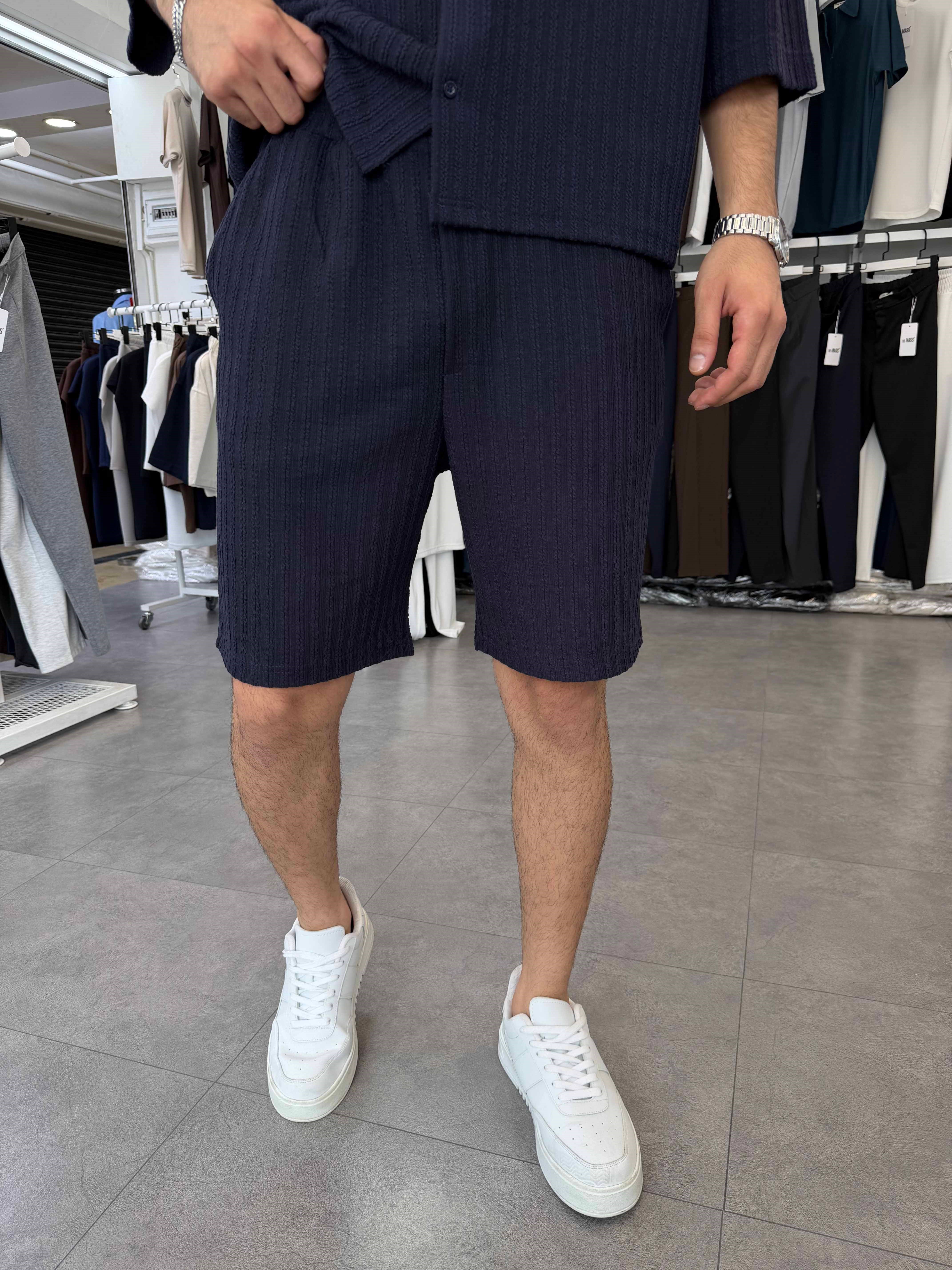 İthal Oversize Crop Kesim Şortlu Takım Lacivert