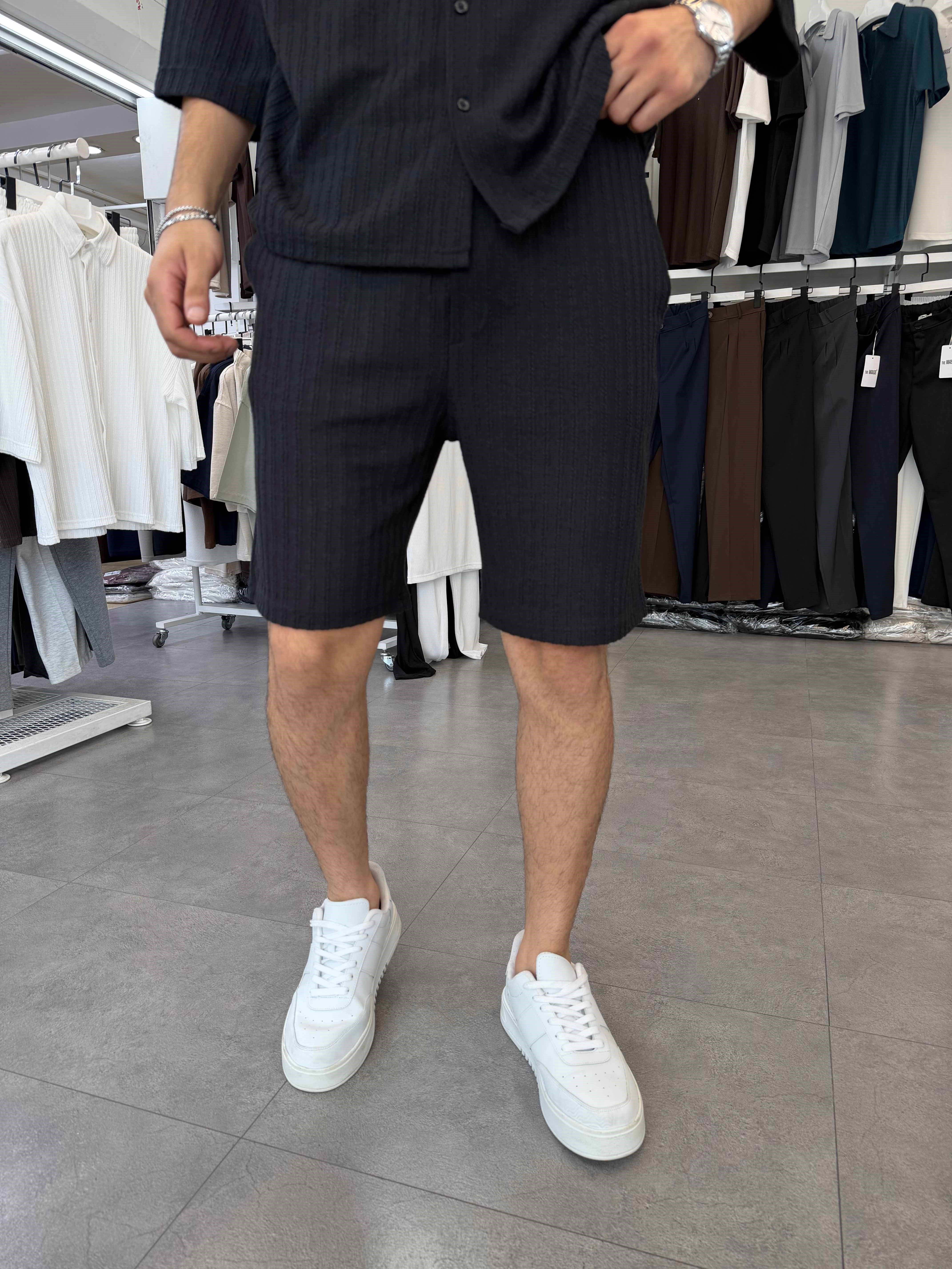 İthal Oversize Crop Kesim Şortlu Takım Siyah