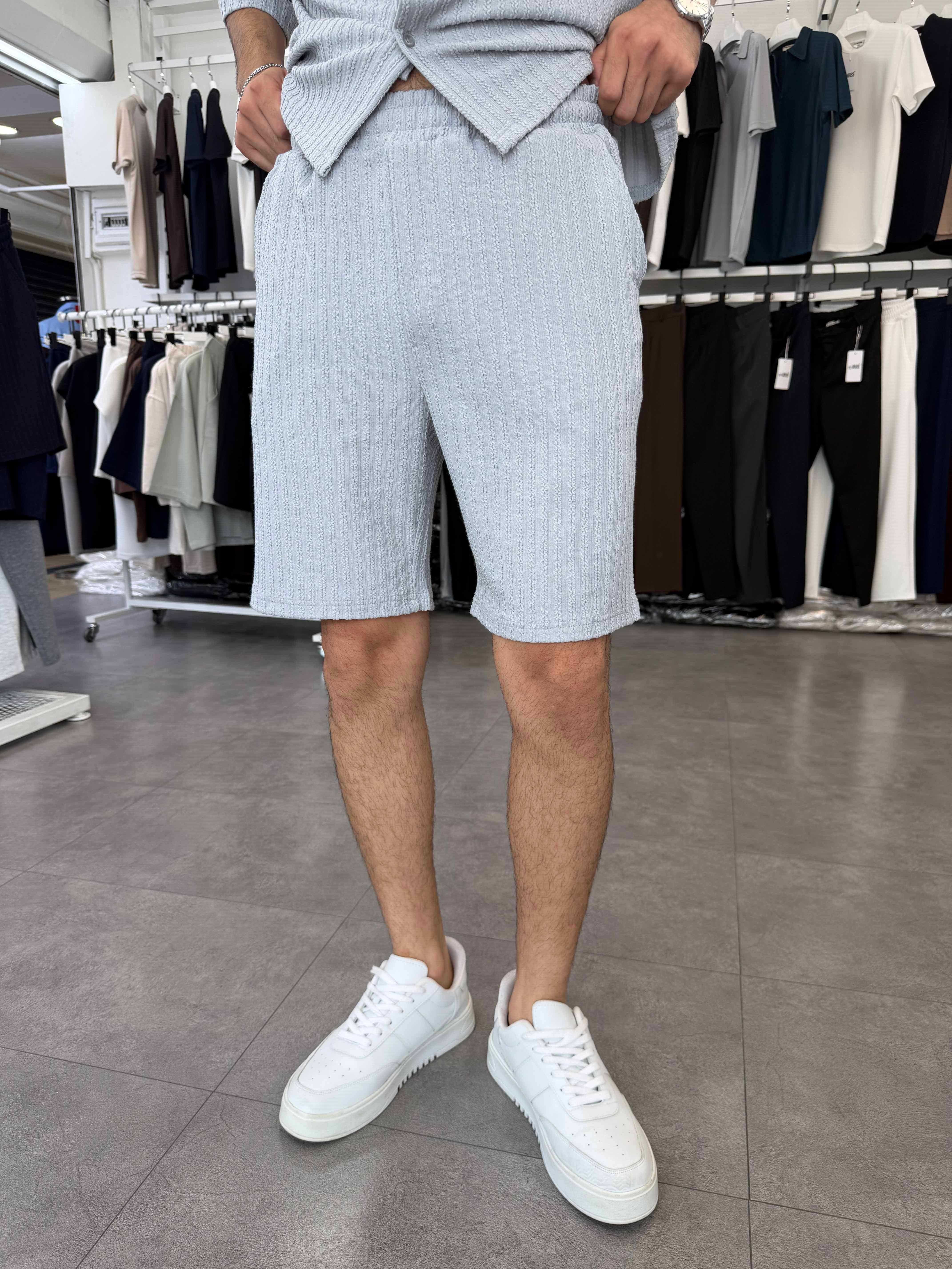 İthal Oversize Crop Kesim Şortlu Takım Gri