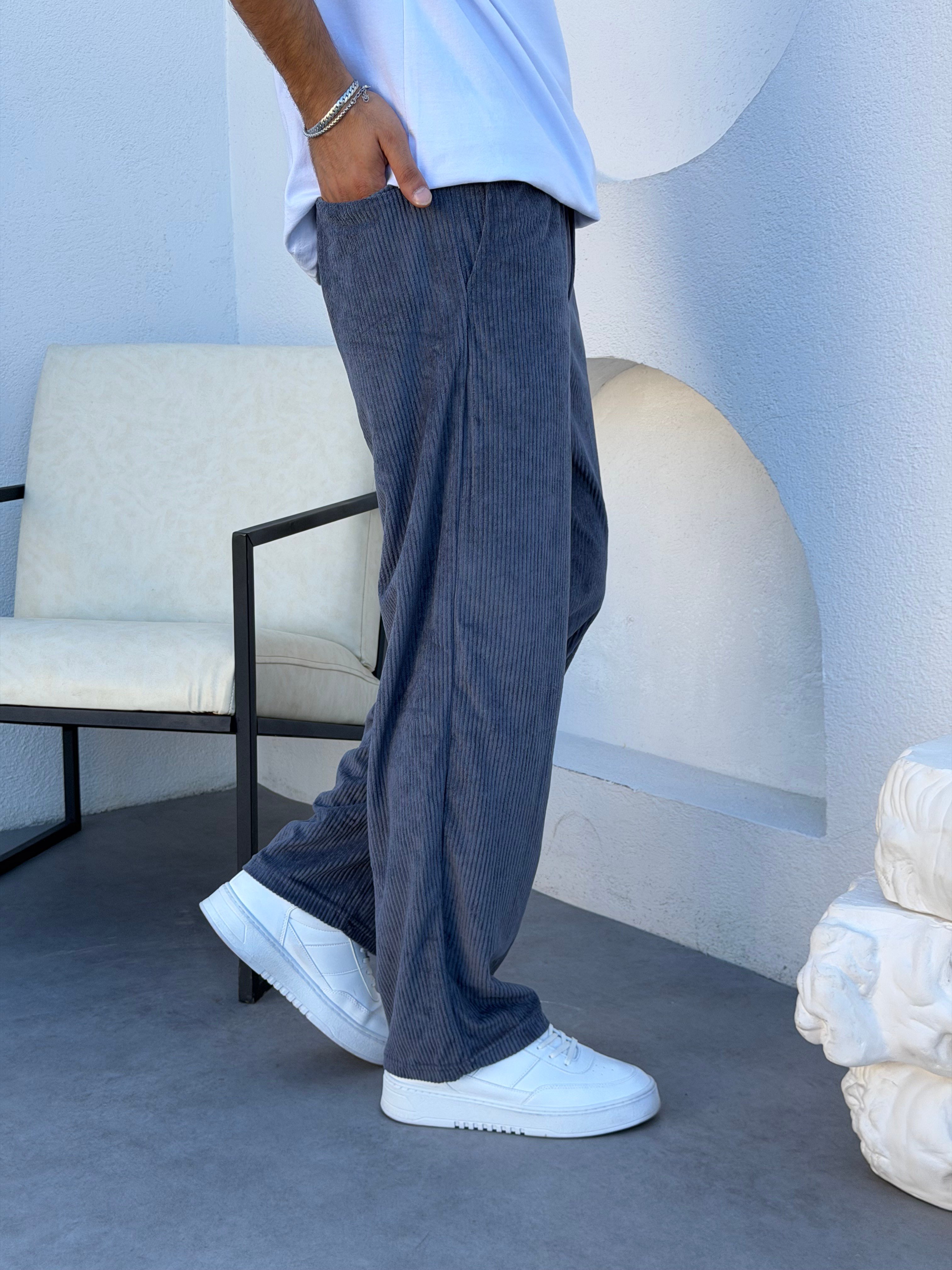 Kadife Baggy Pantolon Açık Mavi