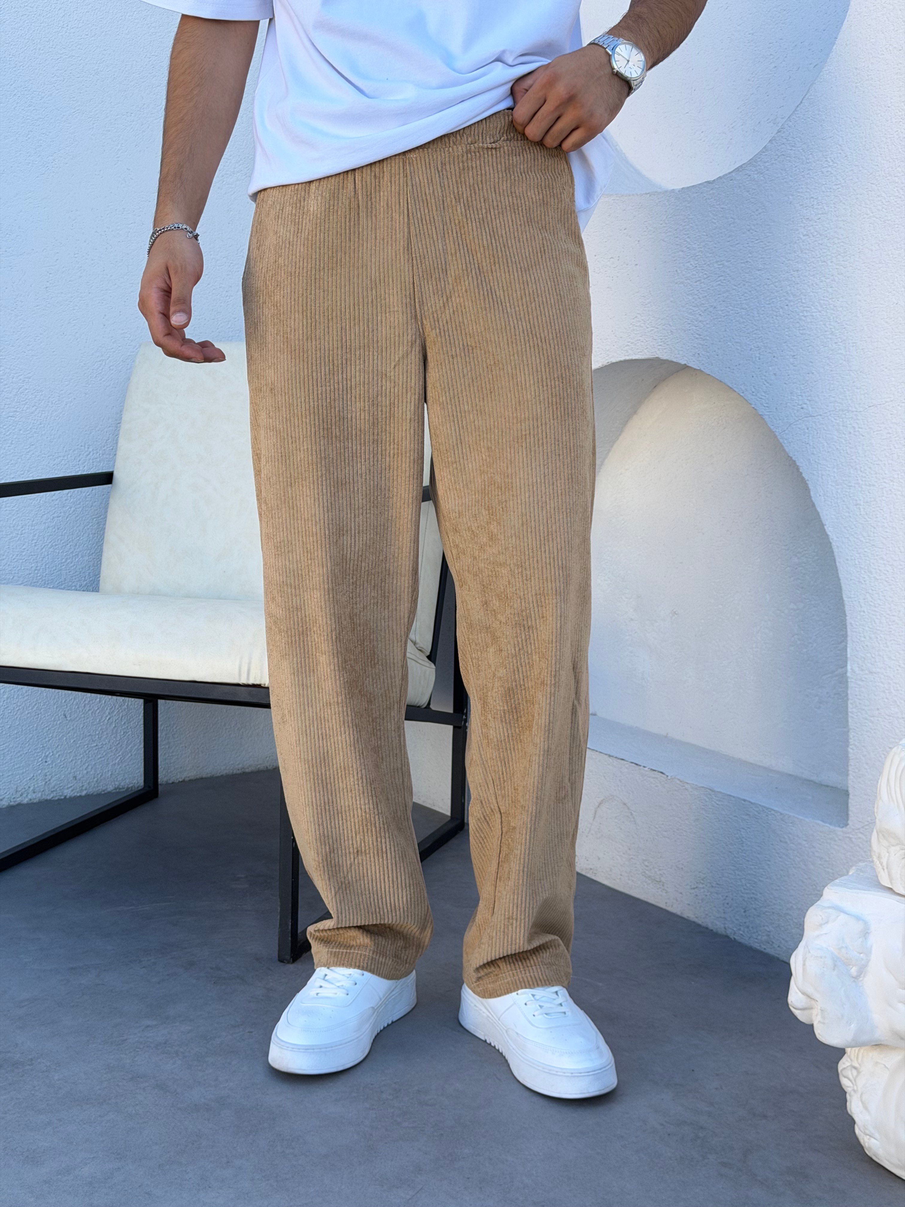 Kadife Baggy Pantolon Bej