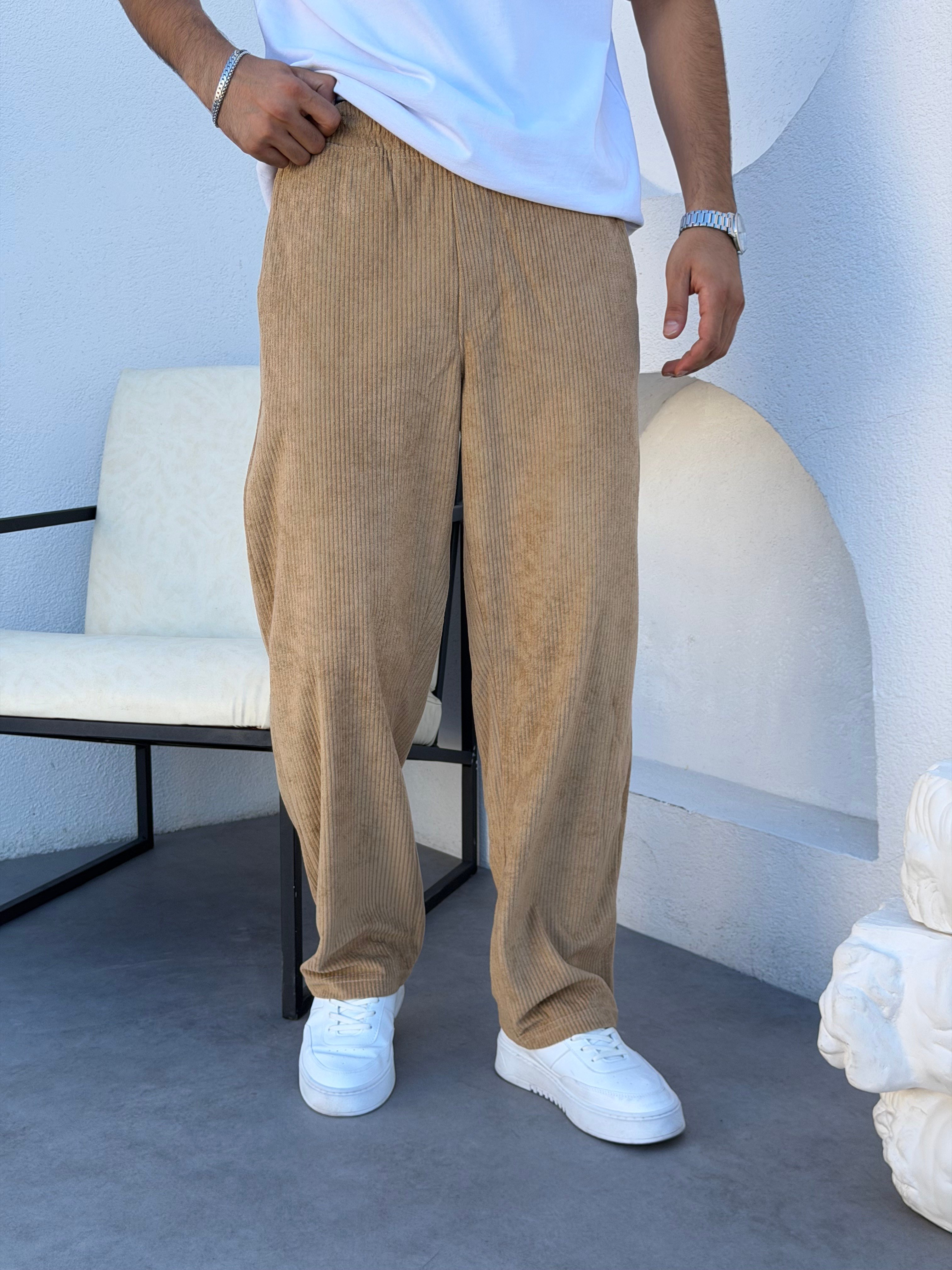 Kadife Baggy Pantolon Bej