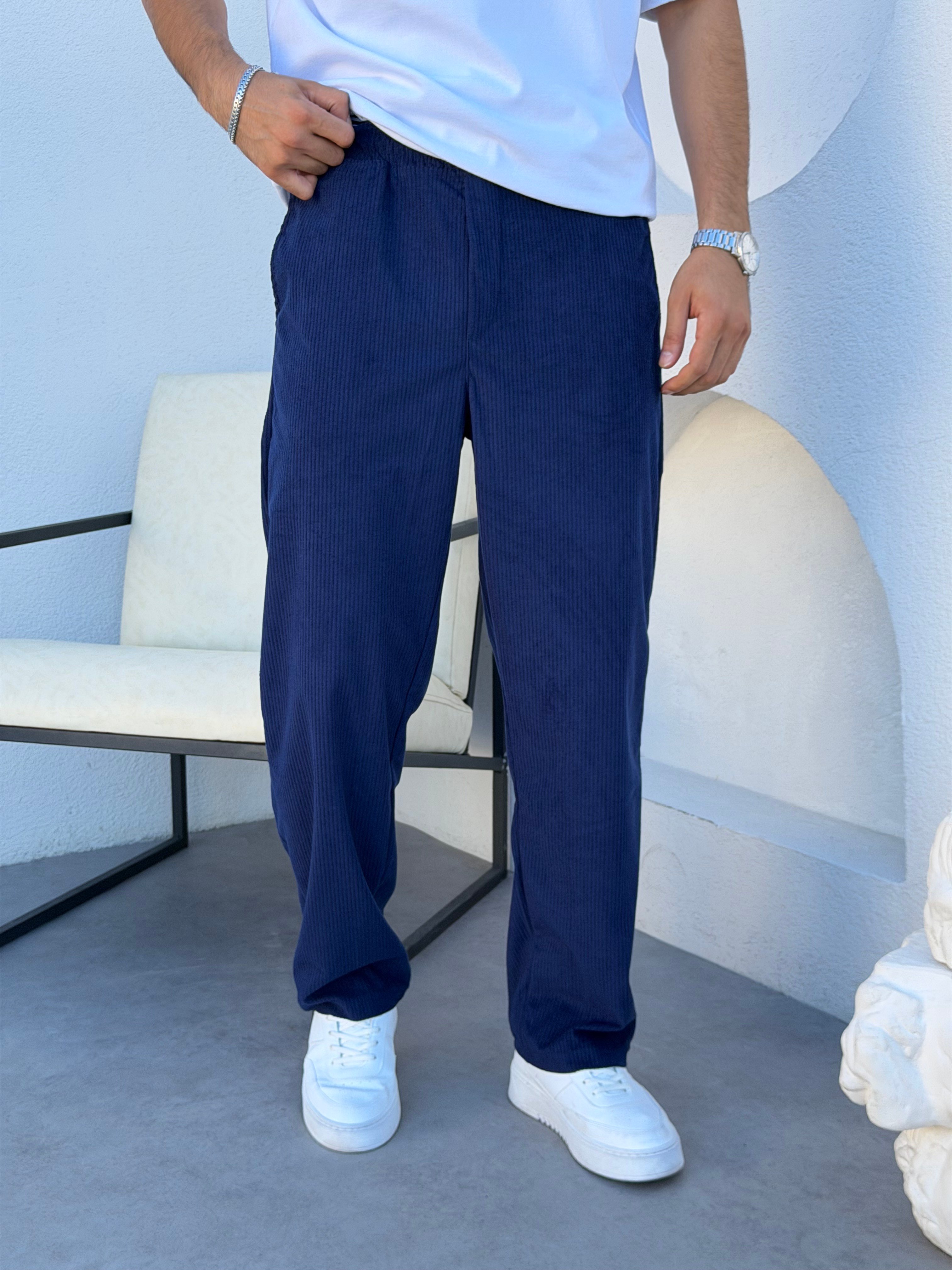 Kadife Baggy Pantolon Lacivert