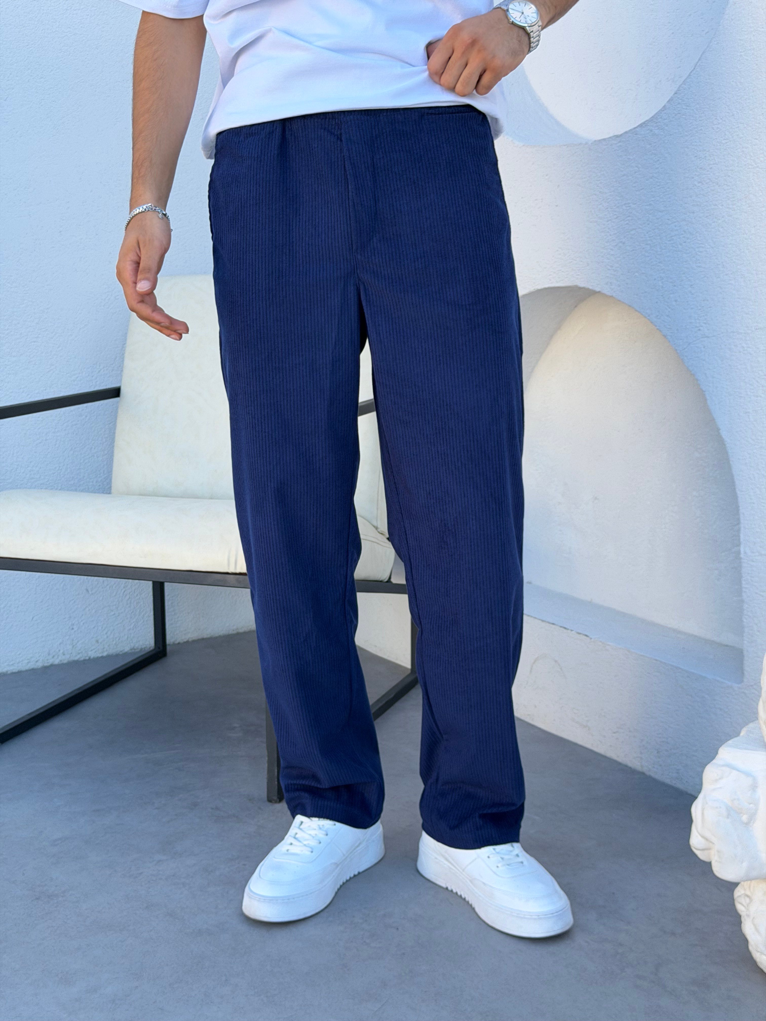 Kadife Baggy Pantolon Lacivert