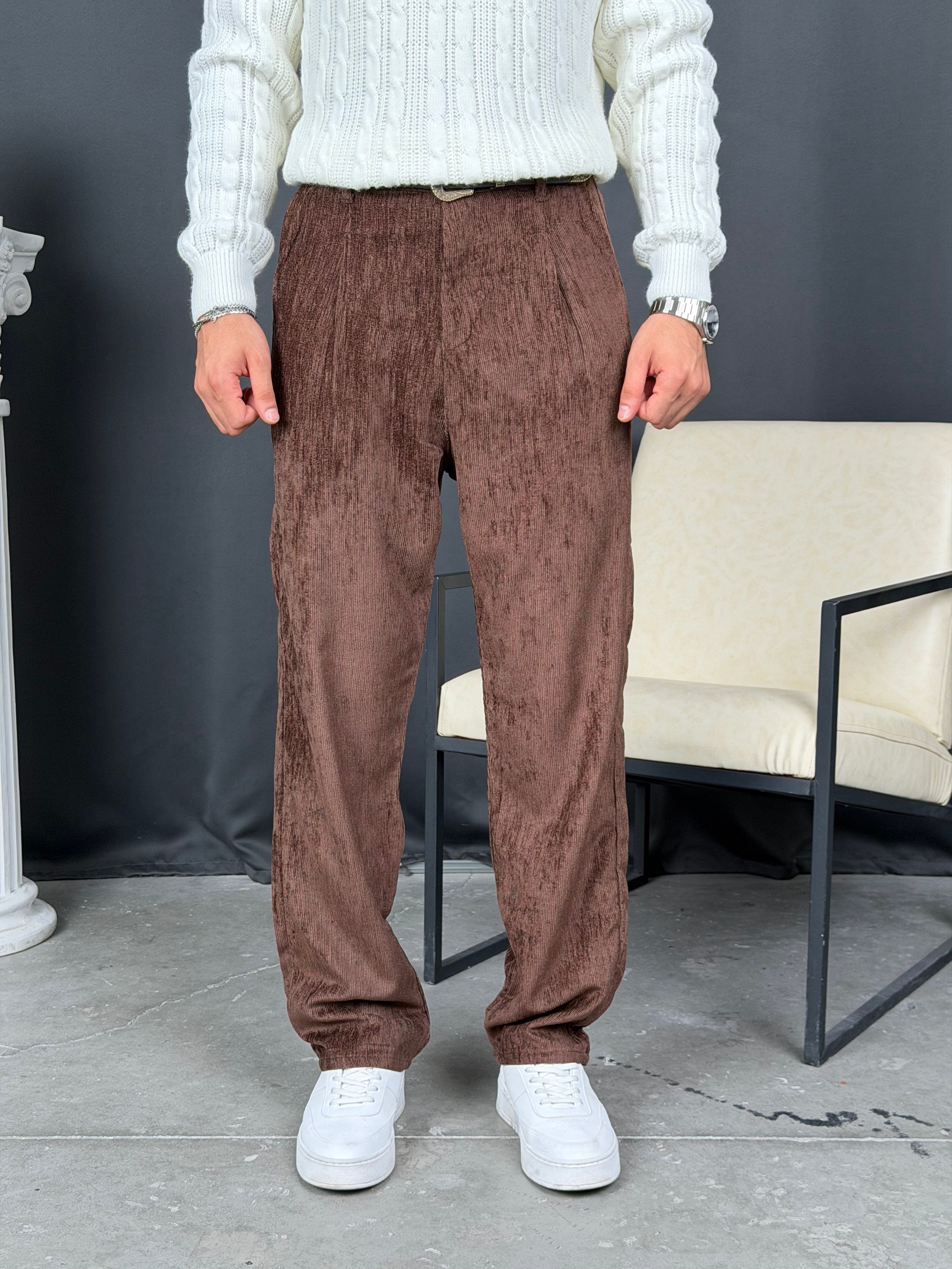 Kışlık Baggy Efektli Kadife Pantolon Kahve