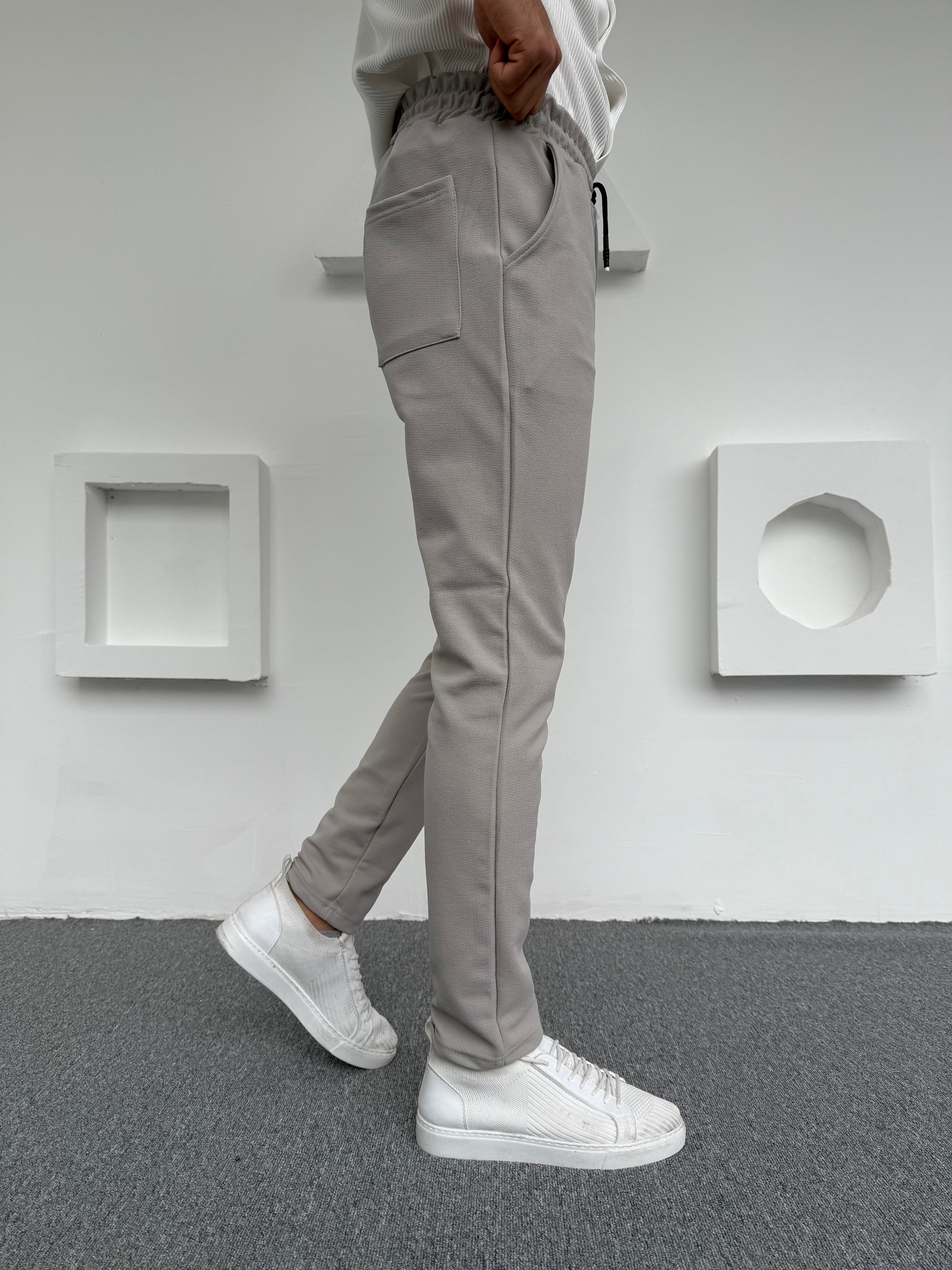 Krep Şardonlu Jogger Pantolon Gri