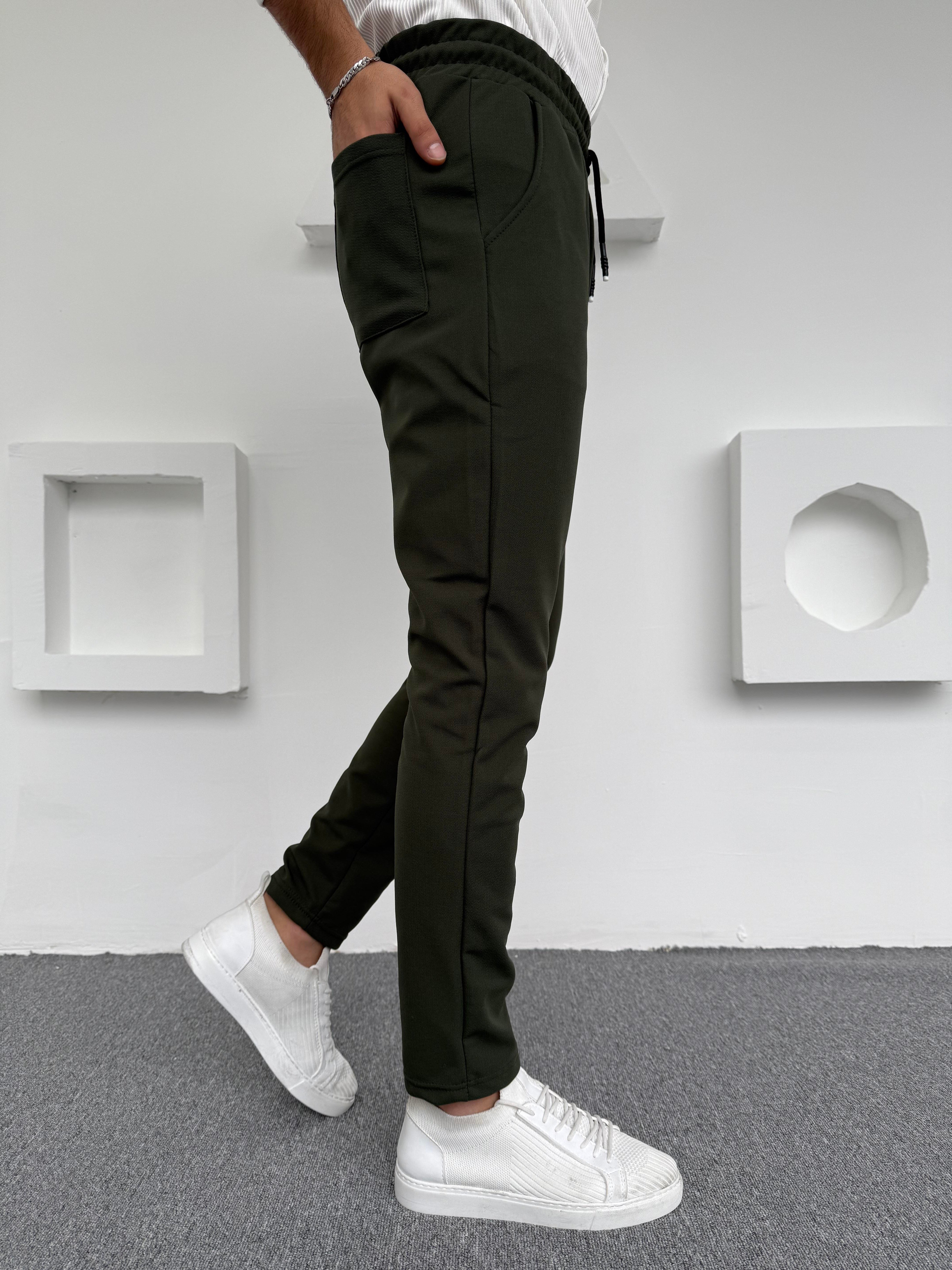 Krep Şardonlu Jogger Pantolon Haki