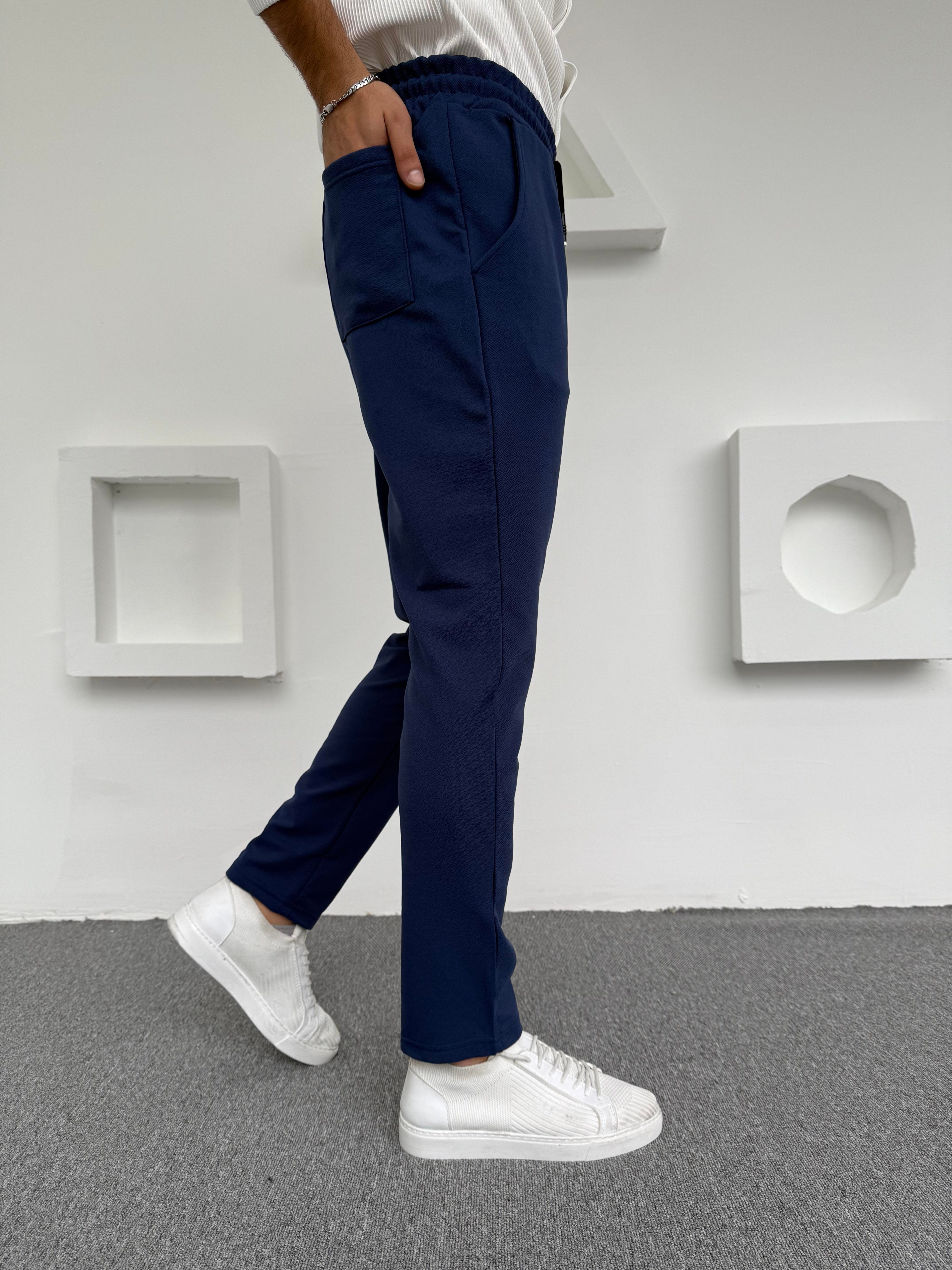 Krep Şardonlu Jogger Pantolon Lacivert