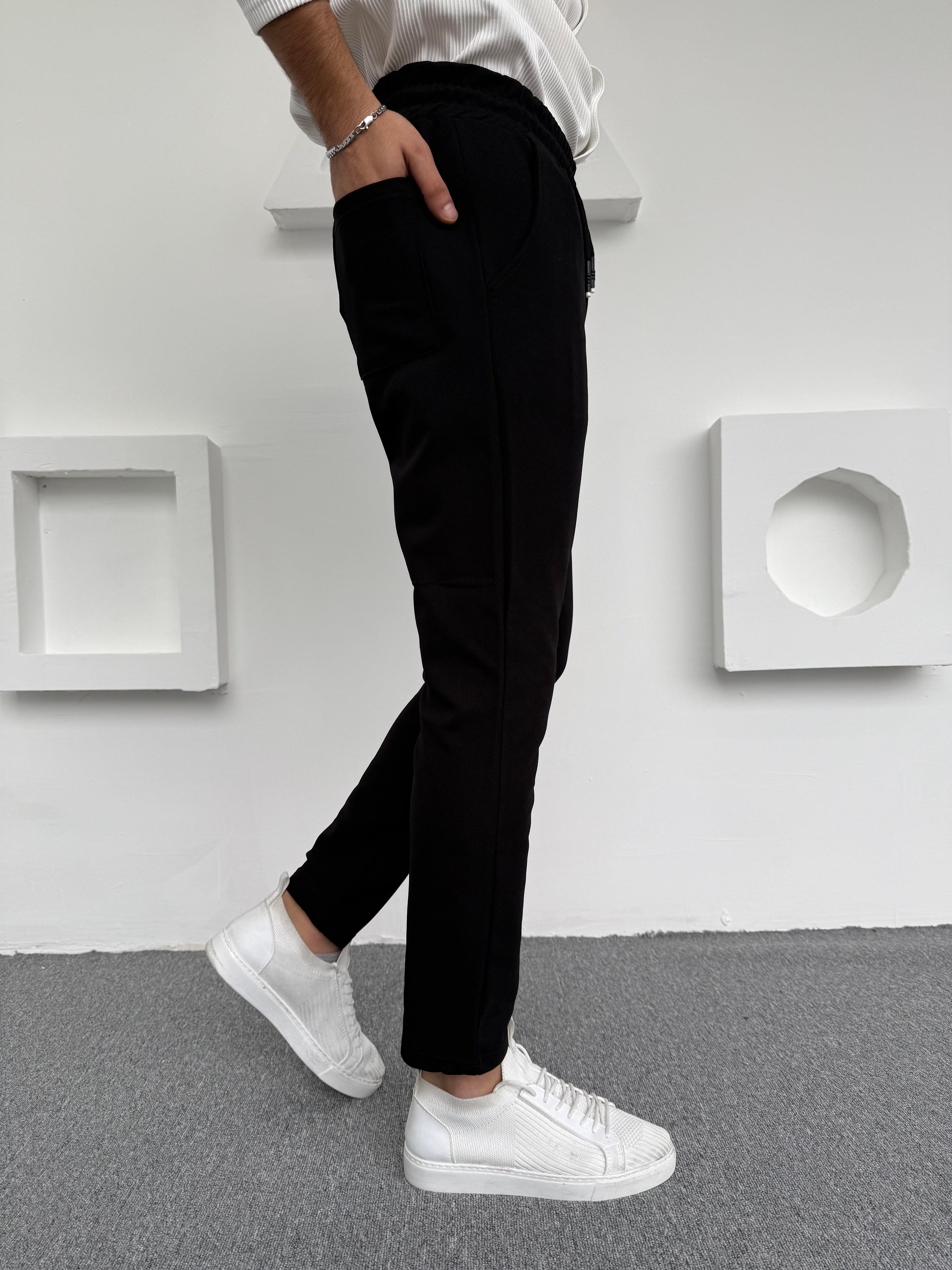 Krep Şardonlu Jogger Pantolon Siyah