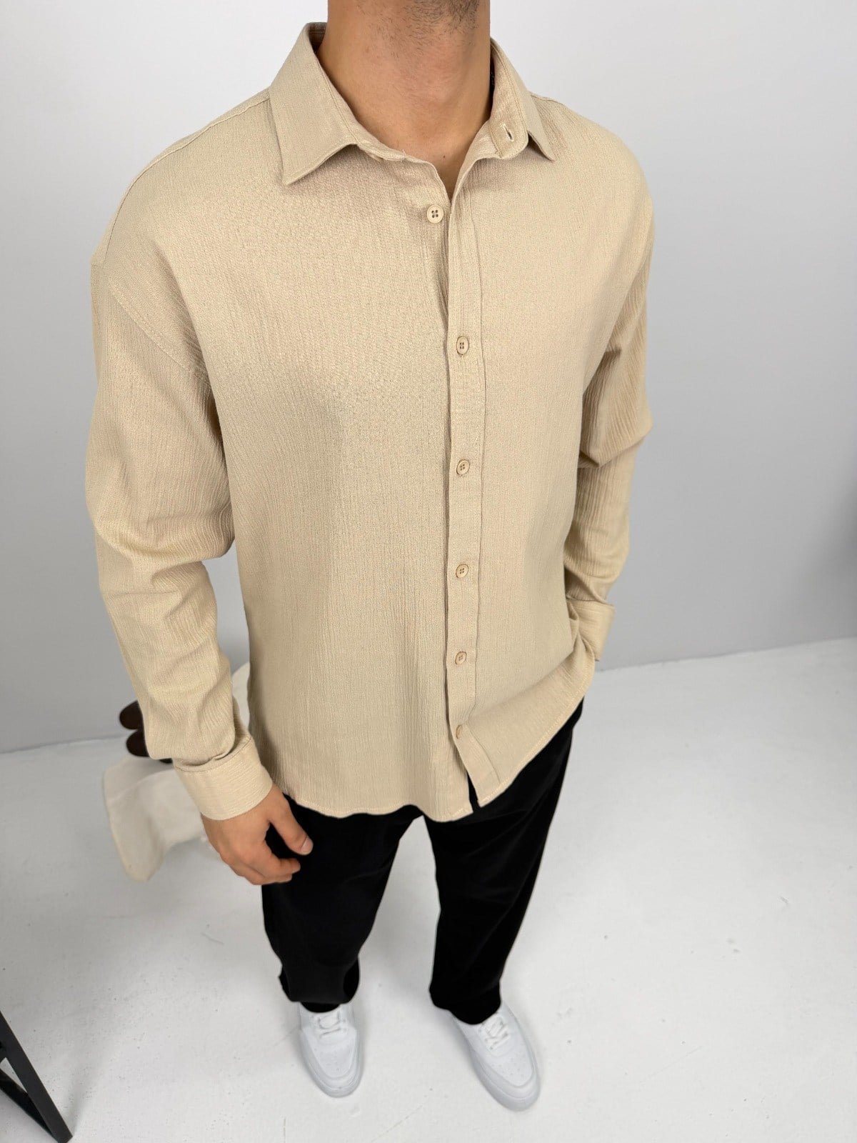 Krinkıl Keten Gömlek Bej