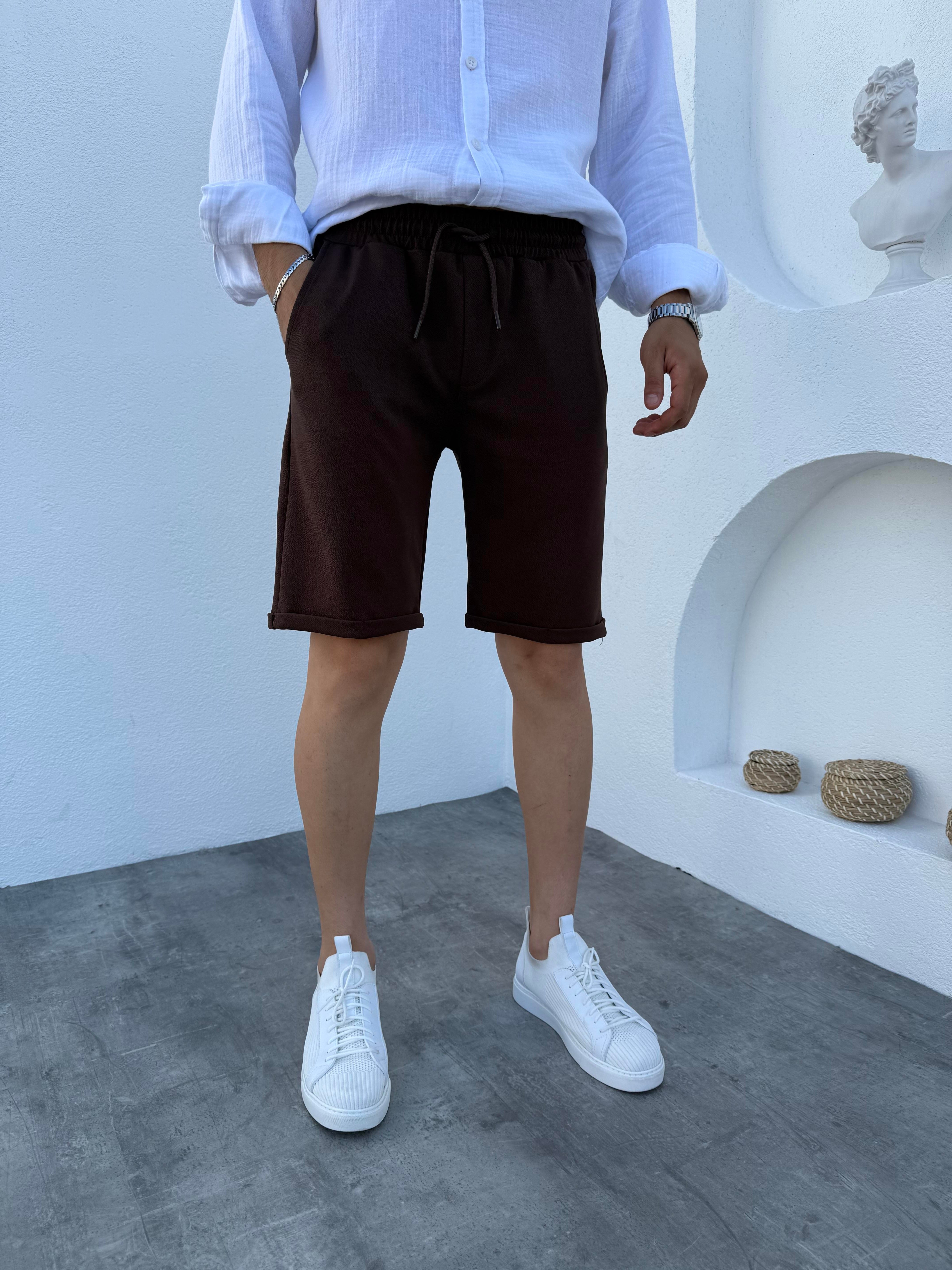 Likralı Krep Şort Kahve