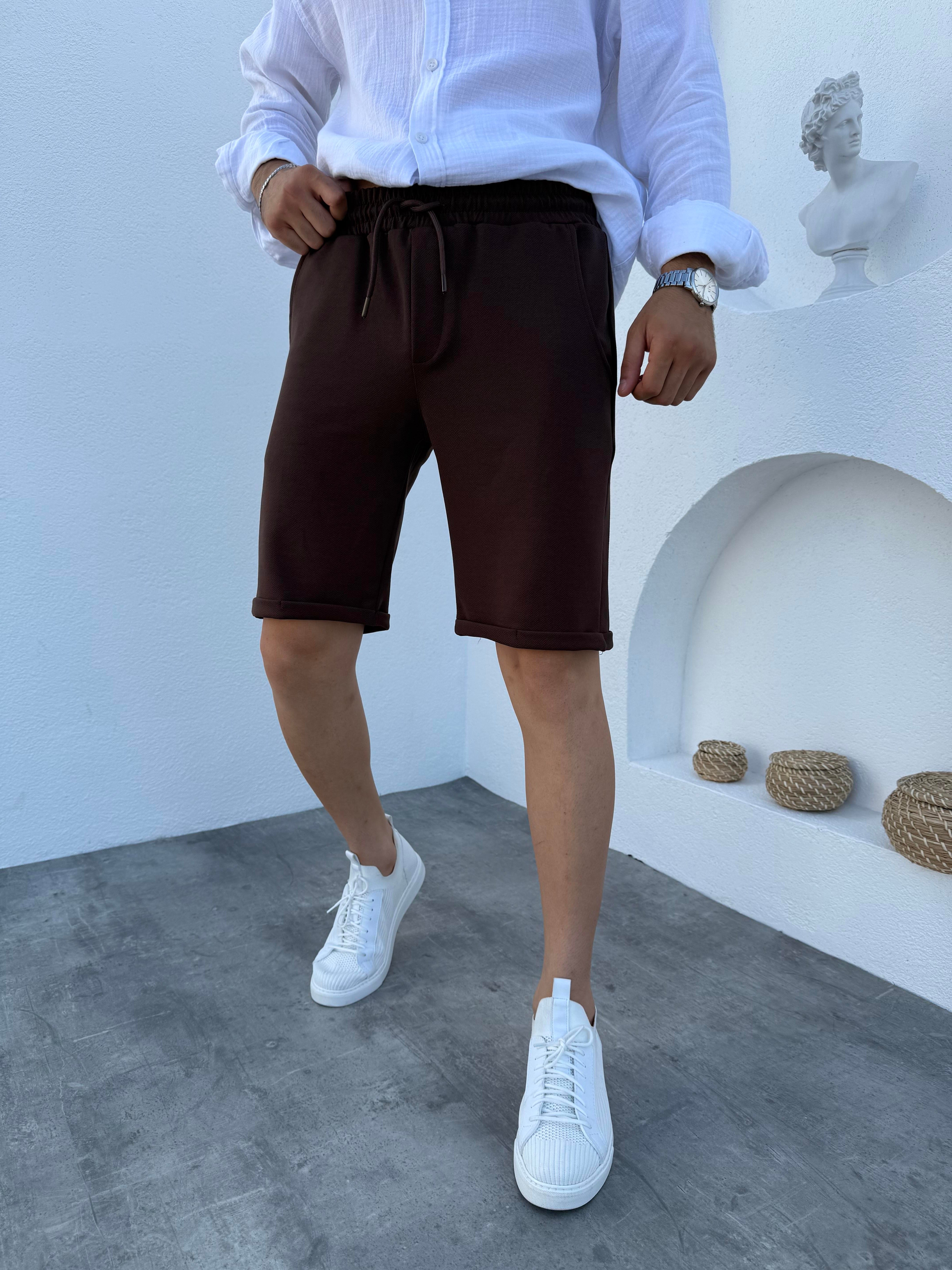 Likralı Krep Şort Kahve