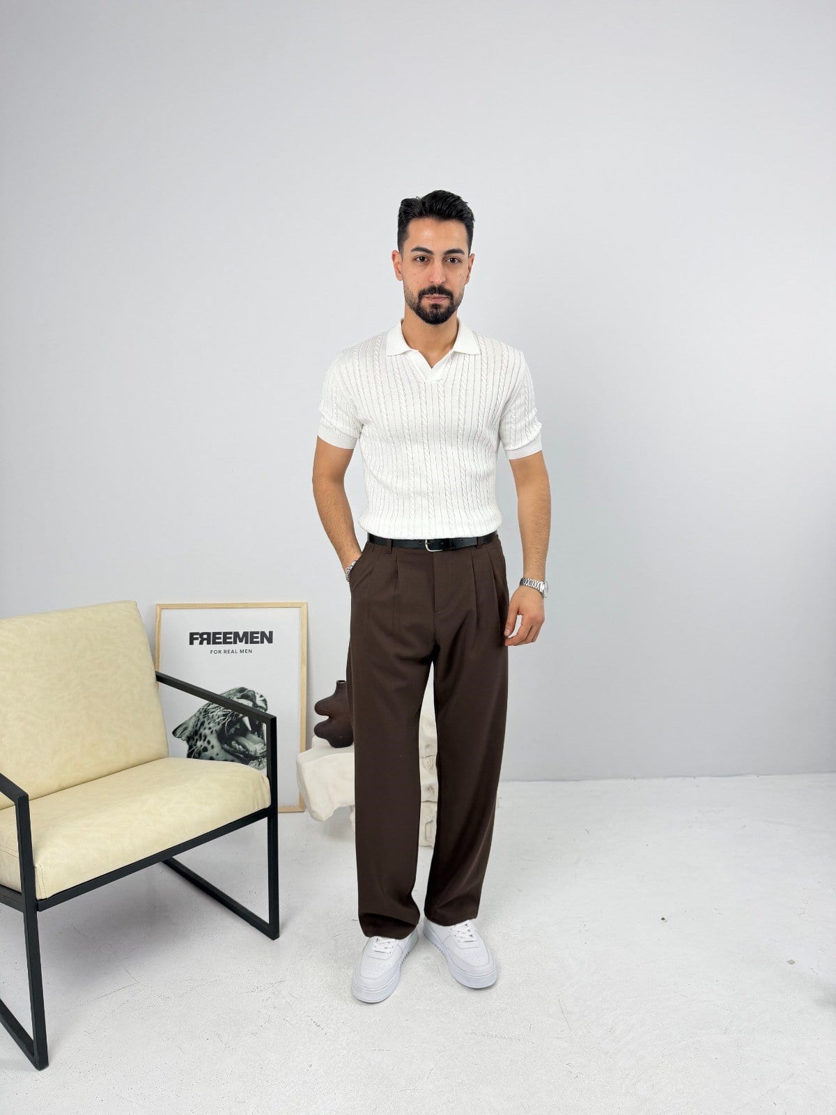 Örgülü Regular Triko Beyaz