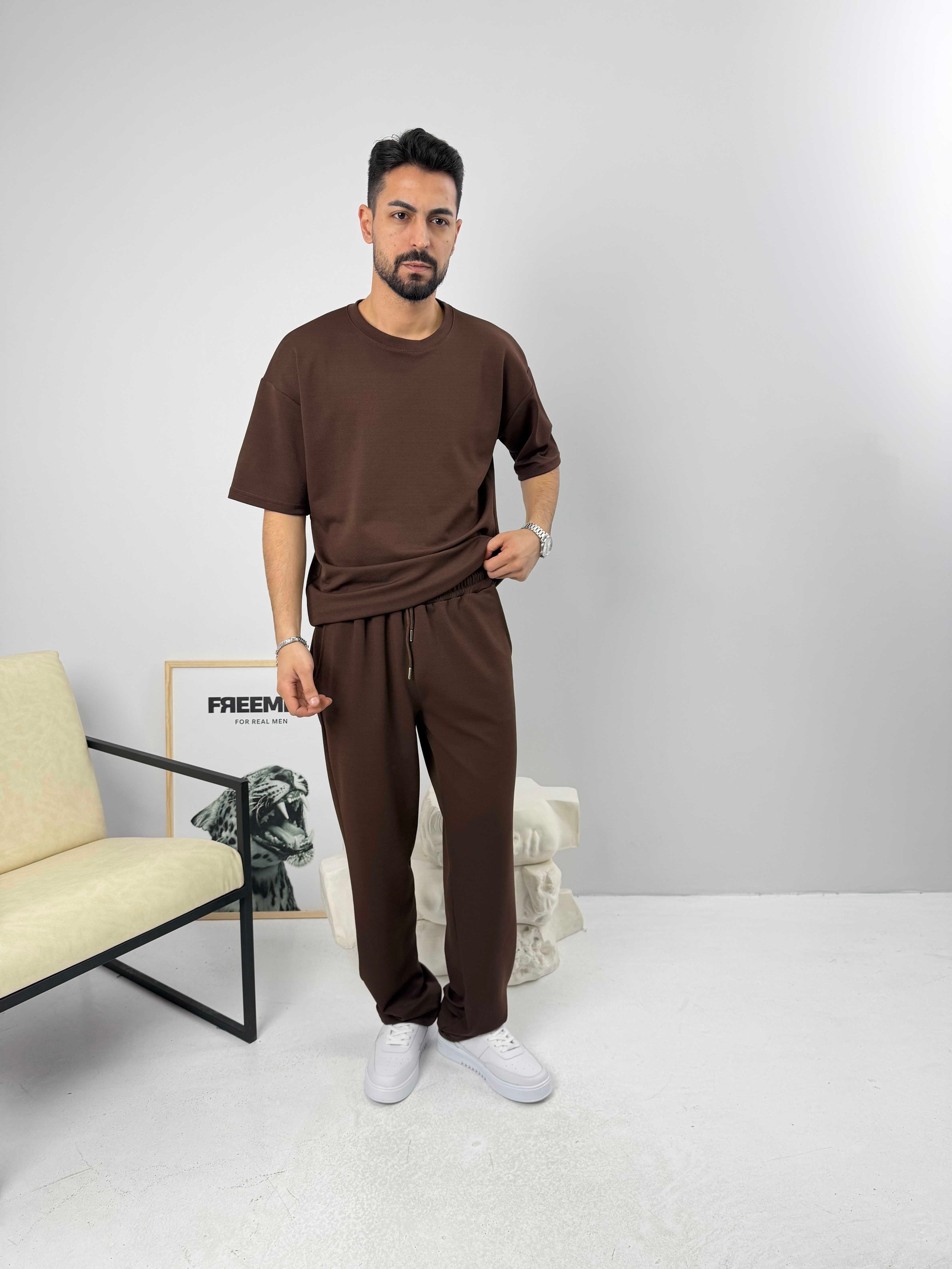 Oversize Basic Krep Takım Acı Kahve