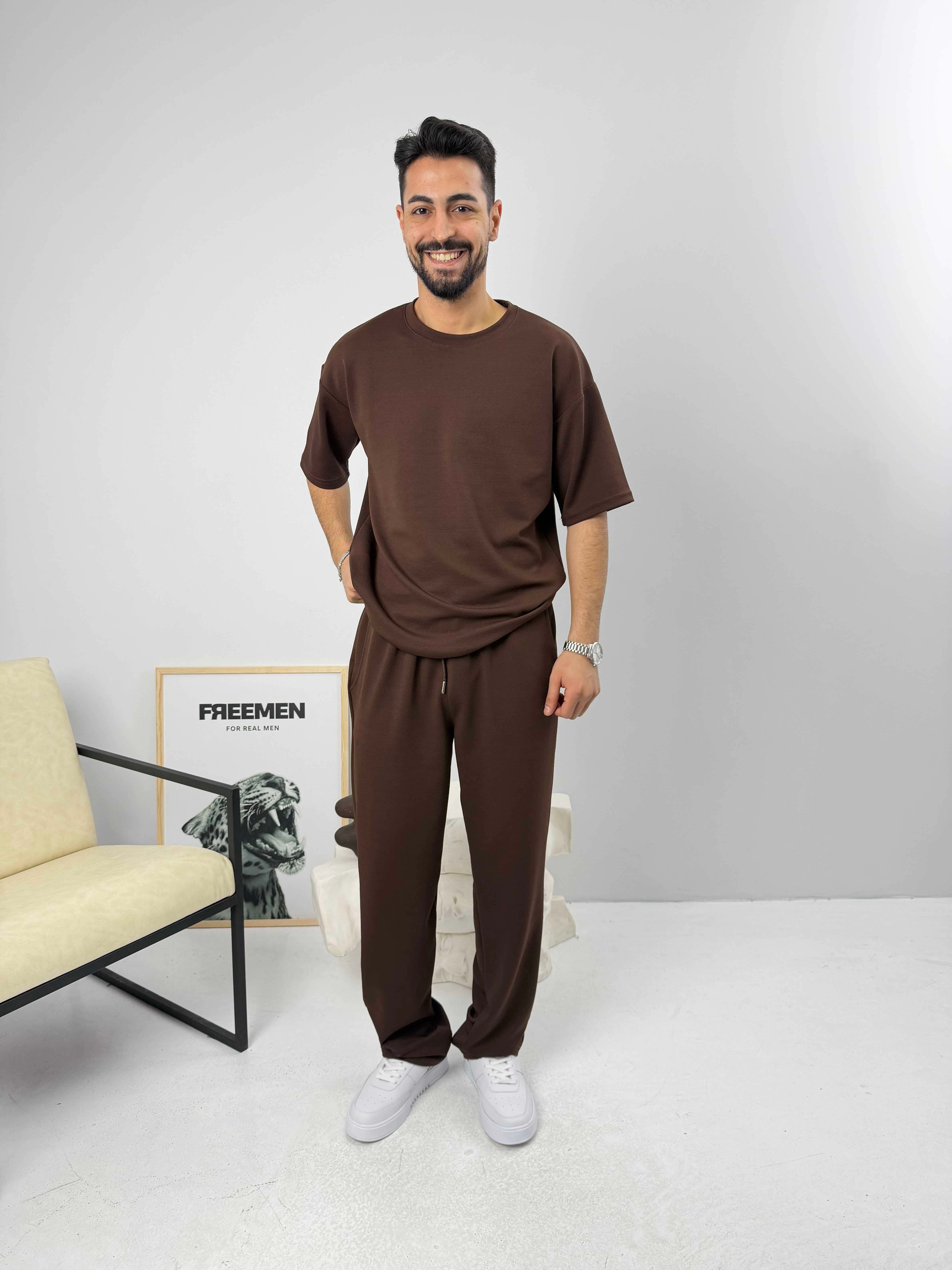 Oversize Basic Krep Takım Acı Kahve