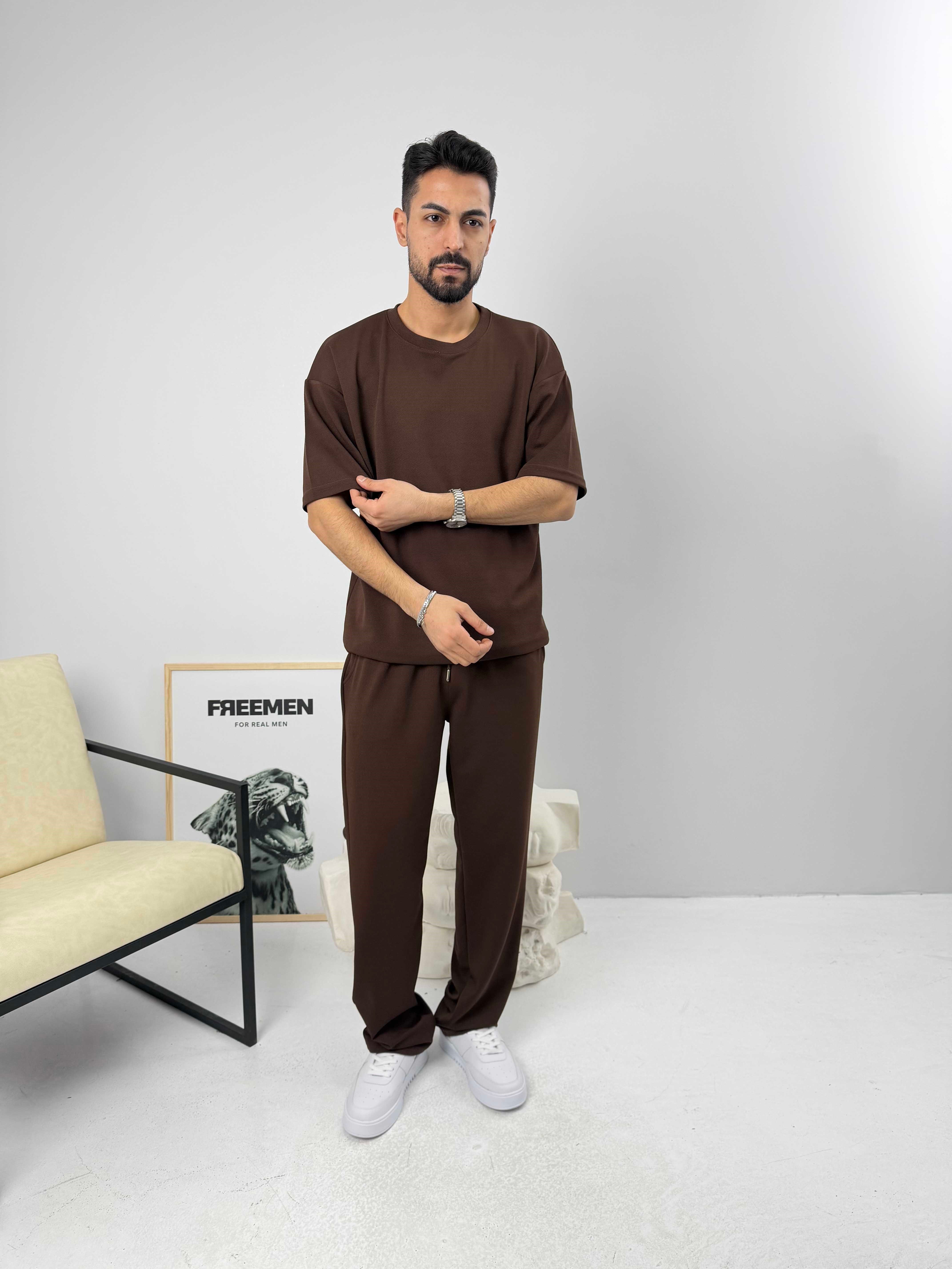 Oversize Basic Krep Takım Acı Kahve