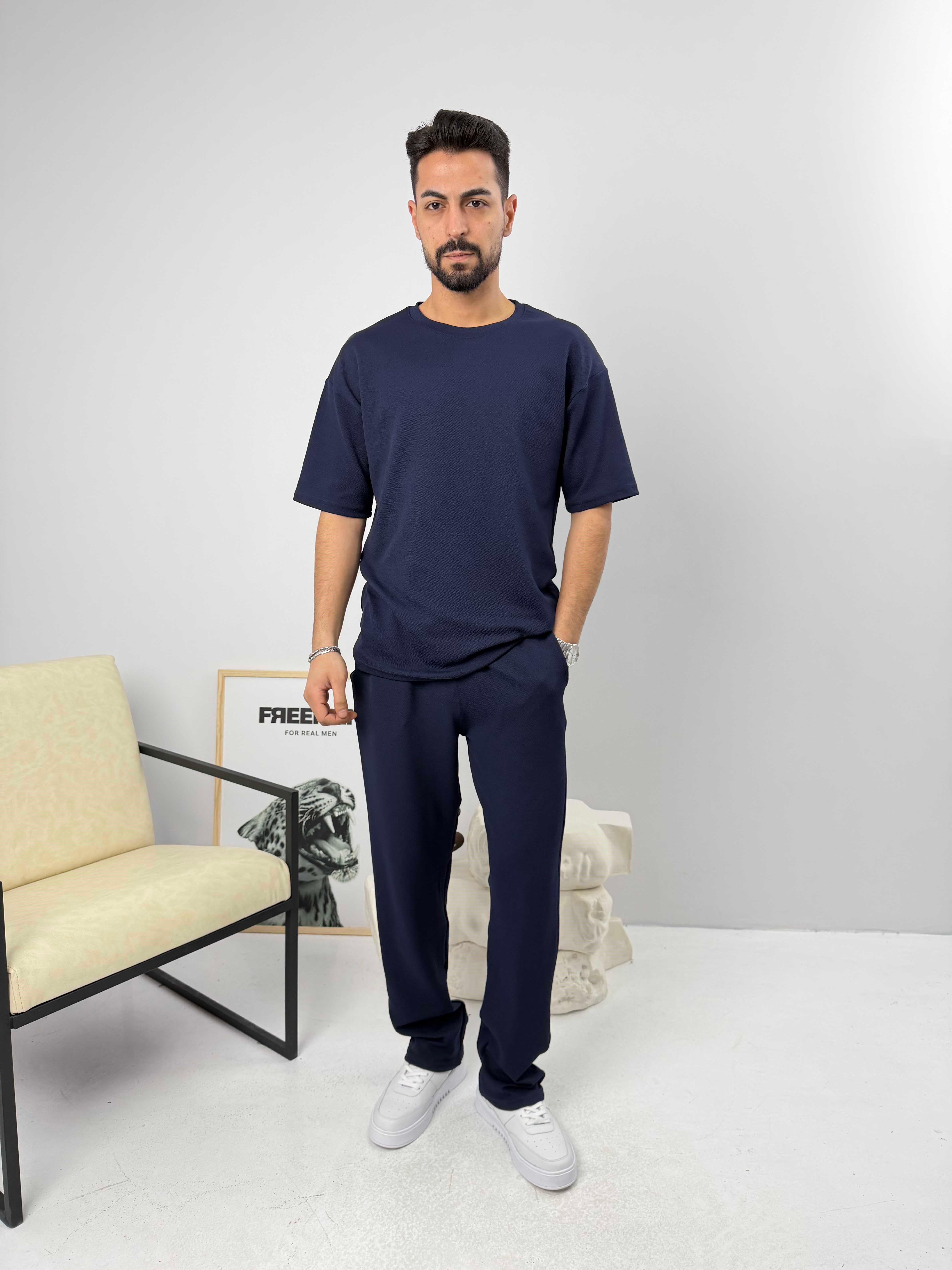 Oversize Basic Krep Takım Lacivert