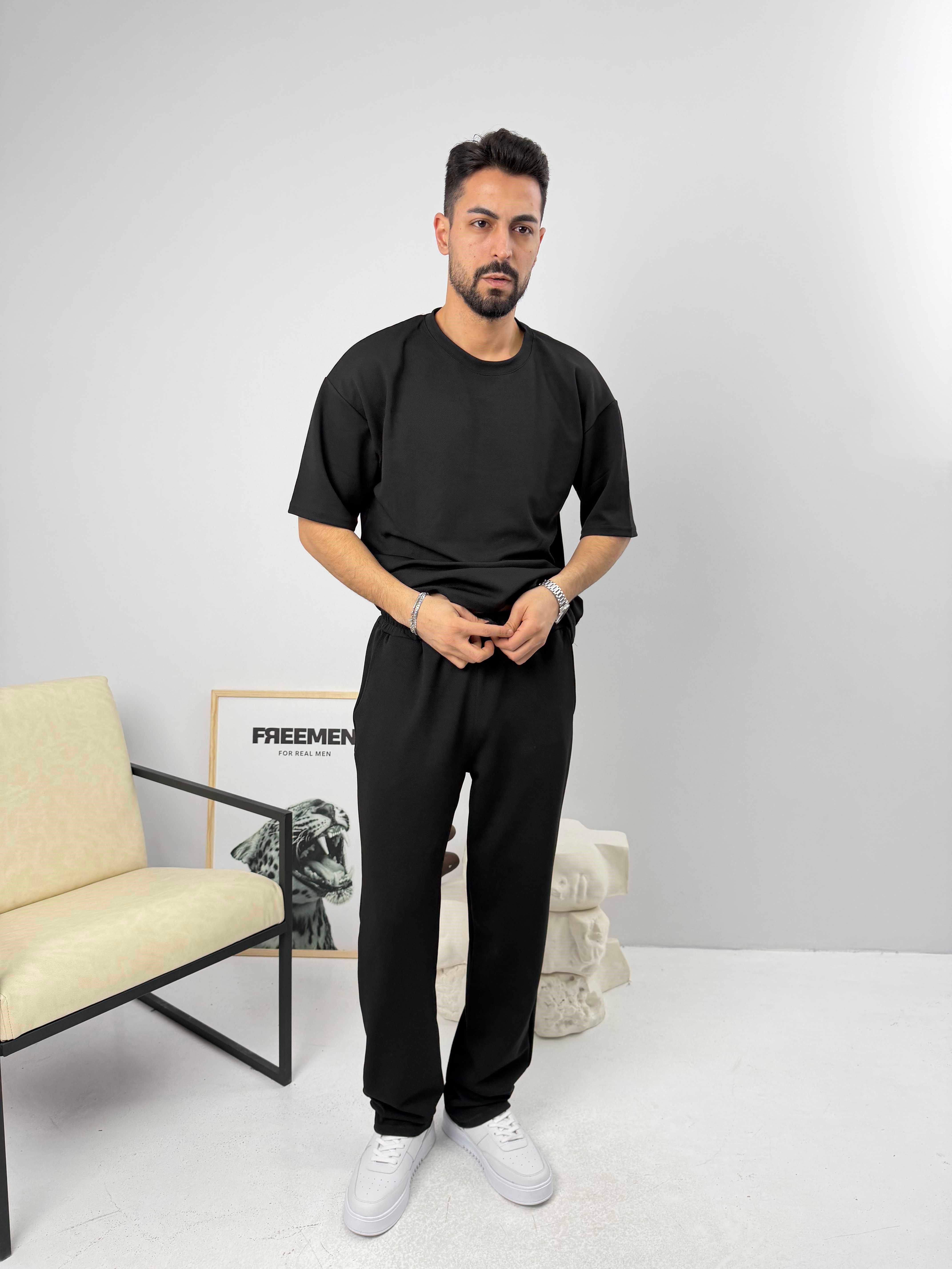 Oversize Basic Krep Takım Siyah