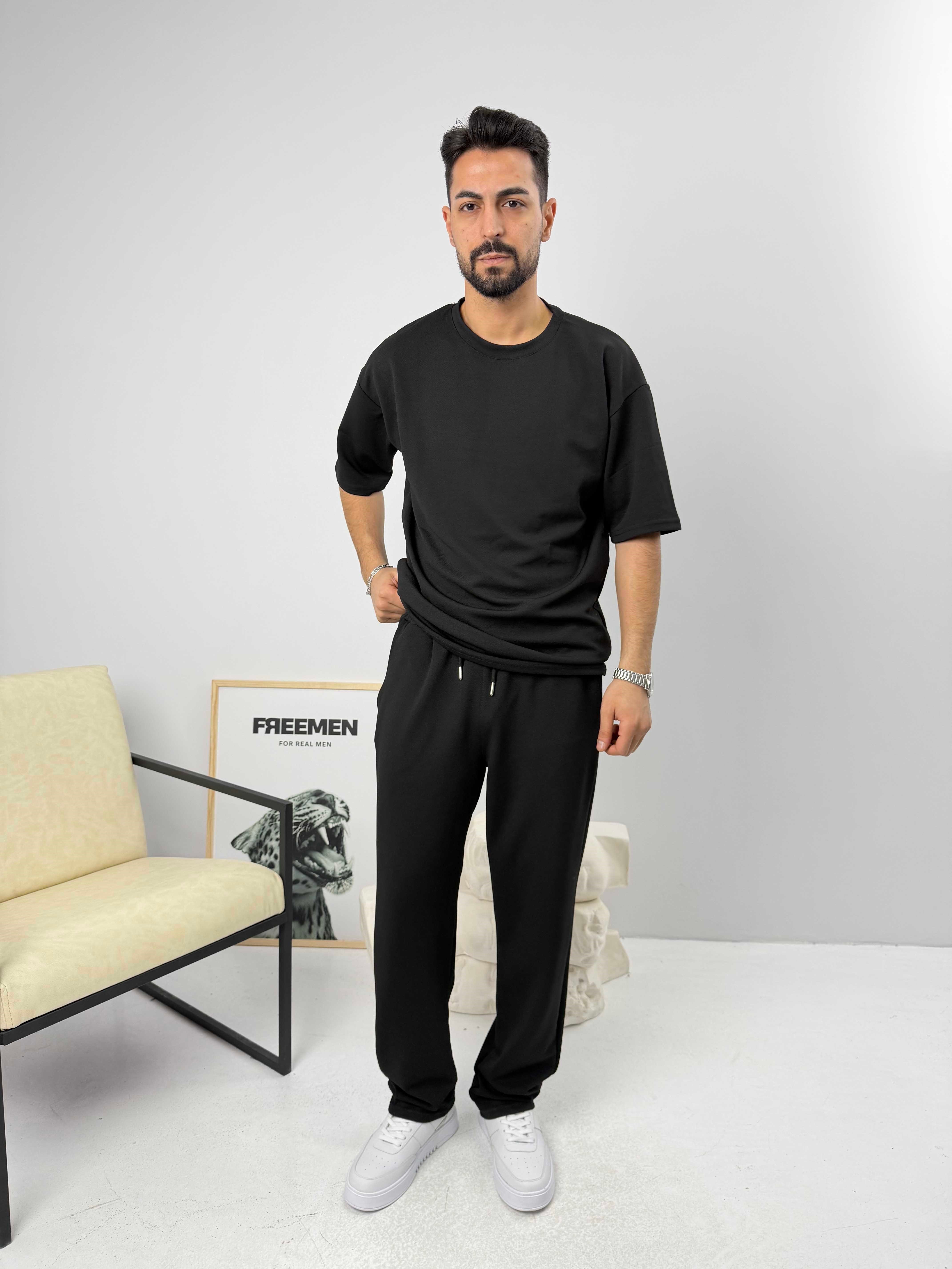 Oversize Basic Krep Takım Siyah