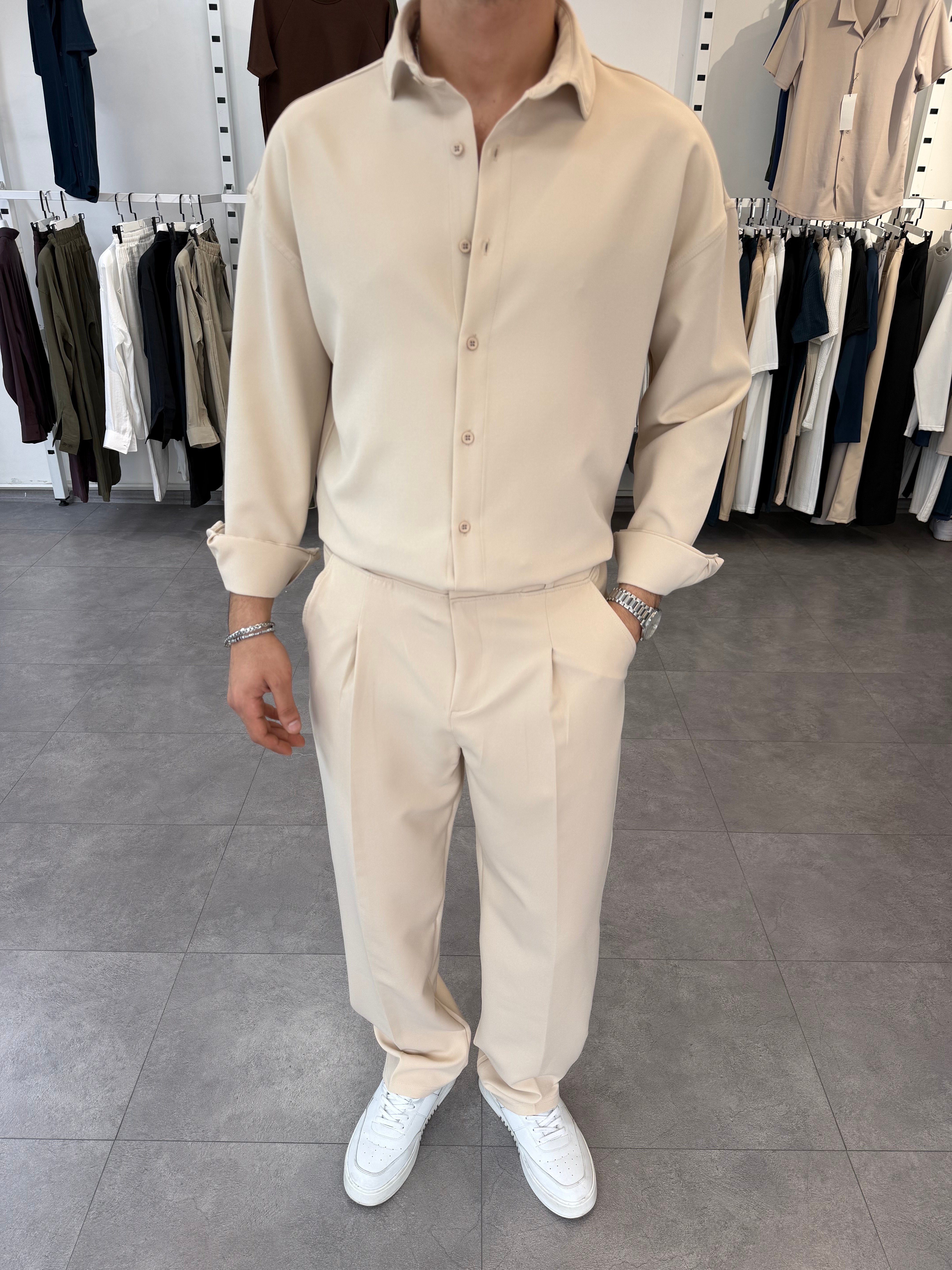 Oversize Duble Takım Bej