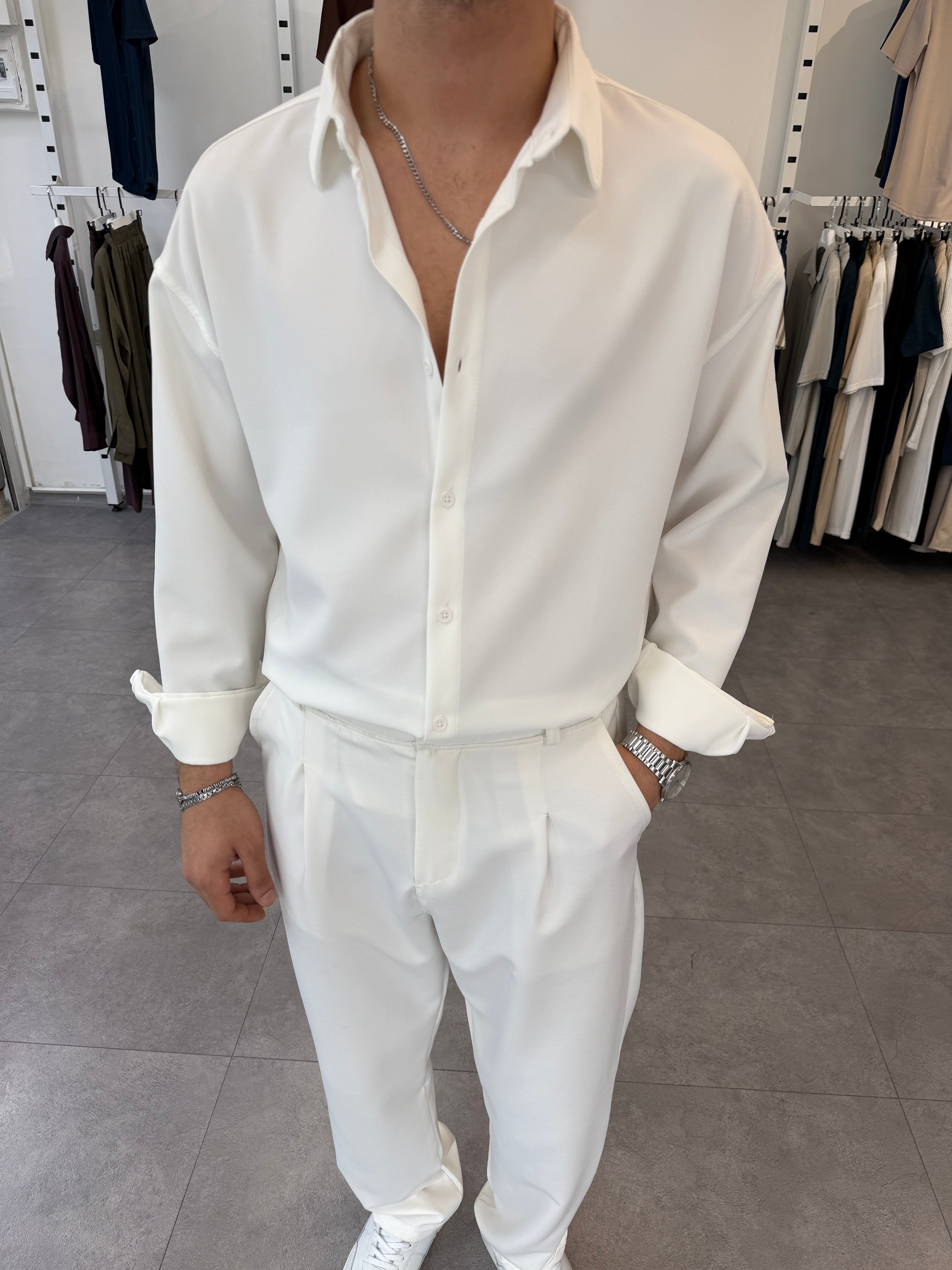 Oversize Duble Takım Beyaz